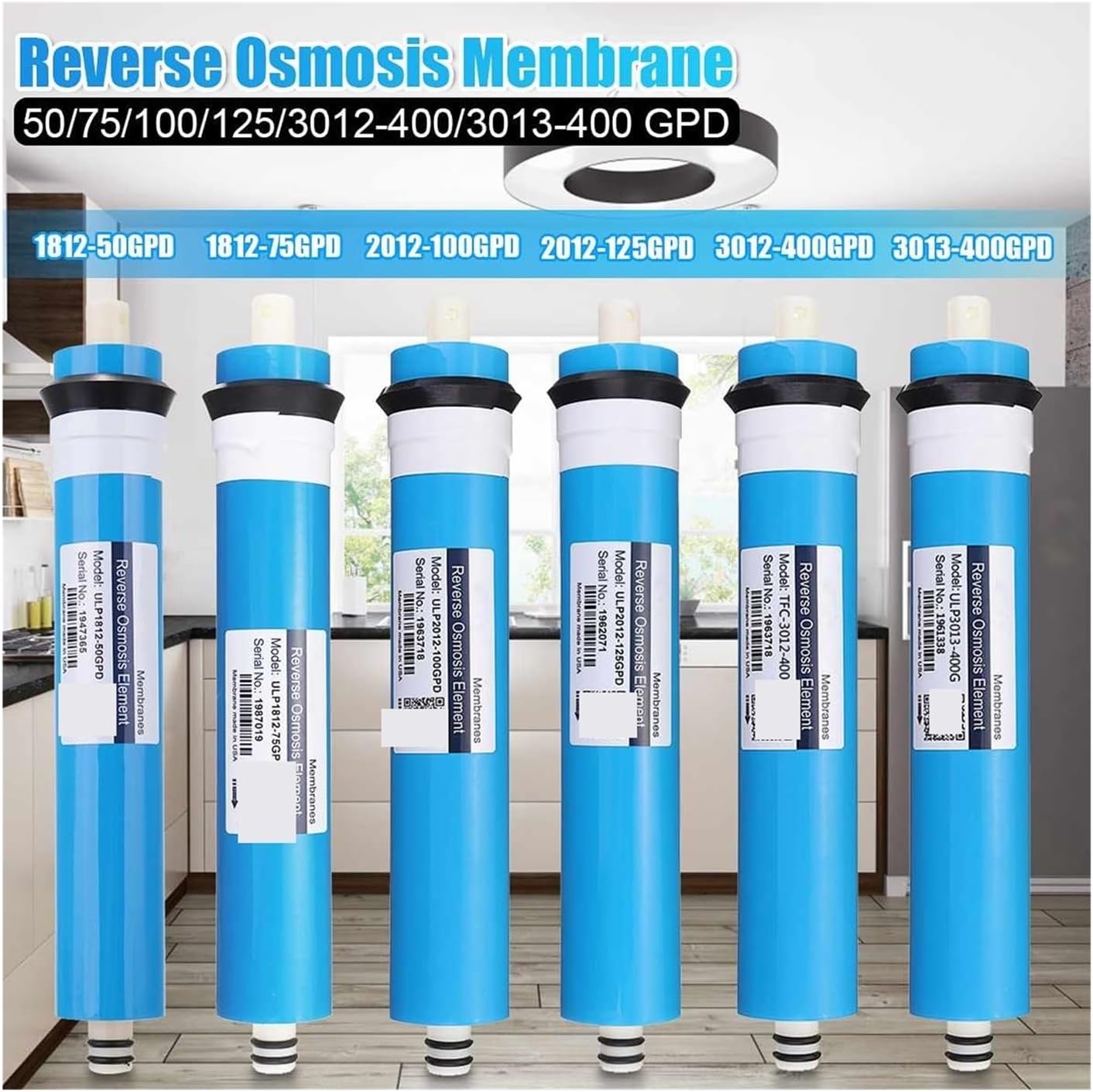 Home Kitchen Reverse Osmosis RO Membrane Replacement Water System Filter Purifier Water Drinking Treatment 50/75/100/125GPD Under-Sink & Countertop Filtration(50GPD)
