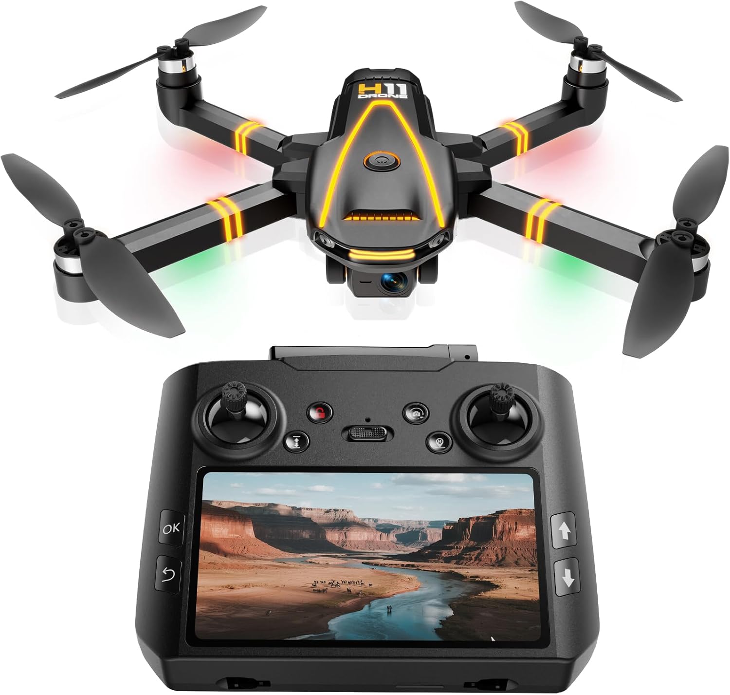 H11 GPS Drones with 4K Camera for Adults with HD Screen on Controller and Follow Me Mode,Long Flight Time and 5G Transmission,GPS Auto Return,Easy Start RC Quadcopter for Beginner and Kids,Under 249g