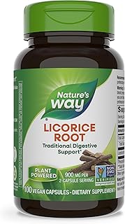 Nature's Way Licorice Root, Traditional Digestive Support Supplement*, 900 mg per 2-Capsule Serving, Non-GMO Project Verified, 100 Vegan Capsules (Packaging May Vary)