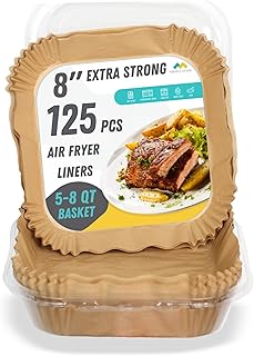 Mindful Design Air Fryer Paper Liners,125Pcs Parchment Paper, Air Fryer Disposable Paper Liner for Microwave, Non-Stick Air Fryer Liners Square Free of Bleach (8IN)