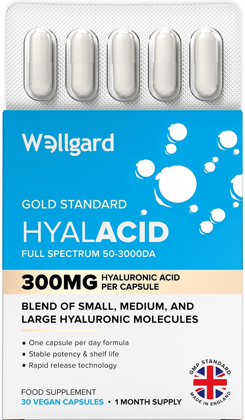 Wellgard Vegan Hyaluronic Acid Supplements, 50 to 3000 DA - Hyaluronic Acid Capsules, Made in UK