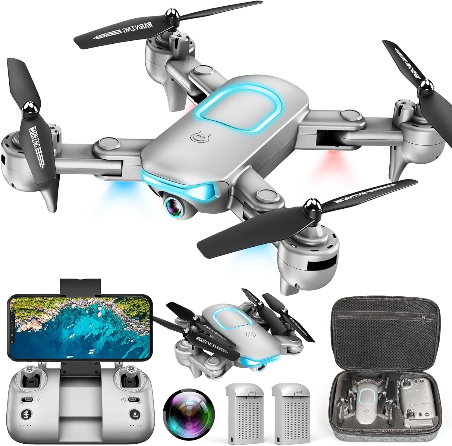 Drone with Camera - Foldable Drone for Kids Adults with 1080P FPV Camera, Upgrade Altitude Hold, Gestures Selfie, Waypoint Fly, Headless Mode, 3D Flip, One Key Start, 3 Speed Mode, Circle Fly, 2 Batteries