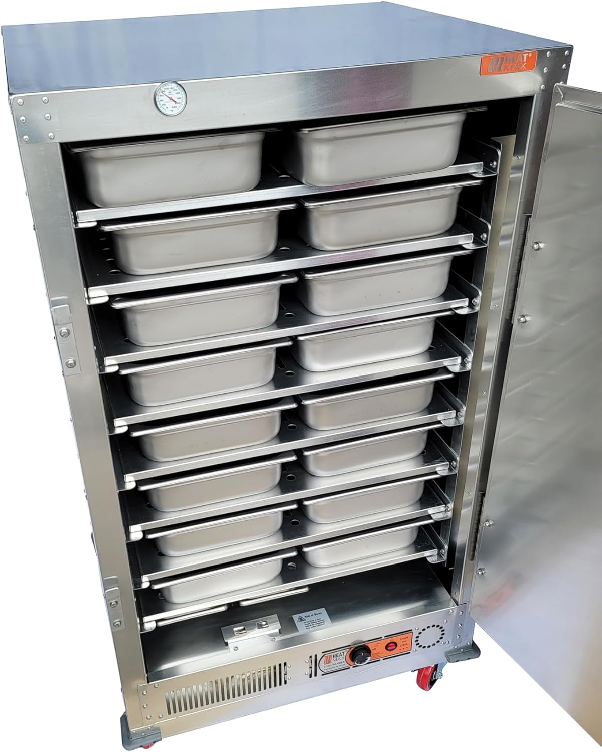 HeatMax 322758 Large Electric Commercial Food Warmer Holding Cabinet for 16 Full Size Pans, for Churches, Schools, Institutions - Made in USA with Service and Support - 120V Plug, Potluck