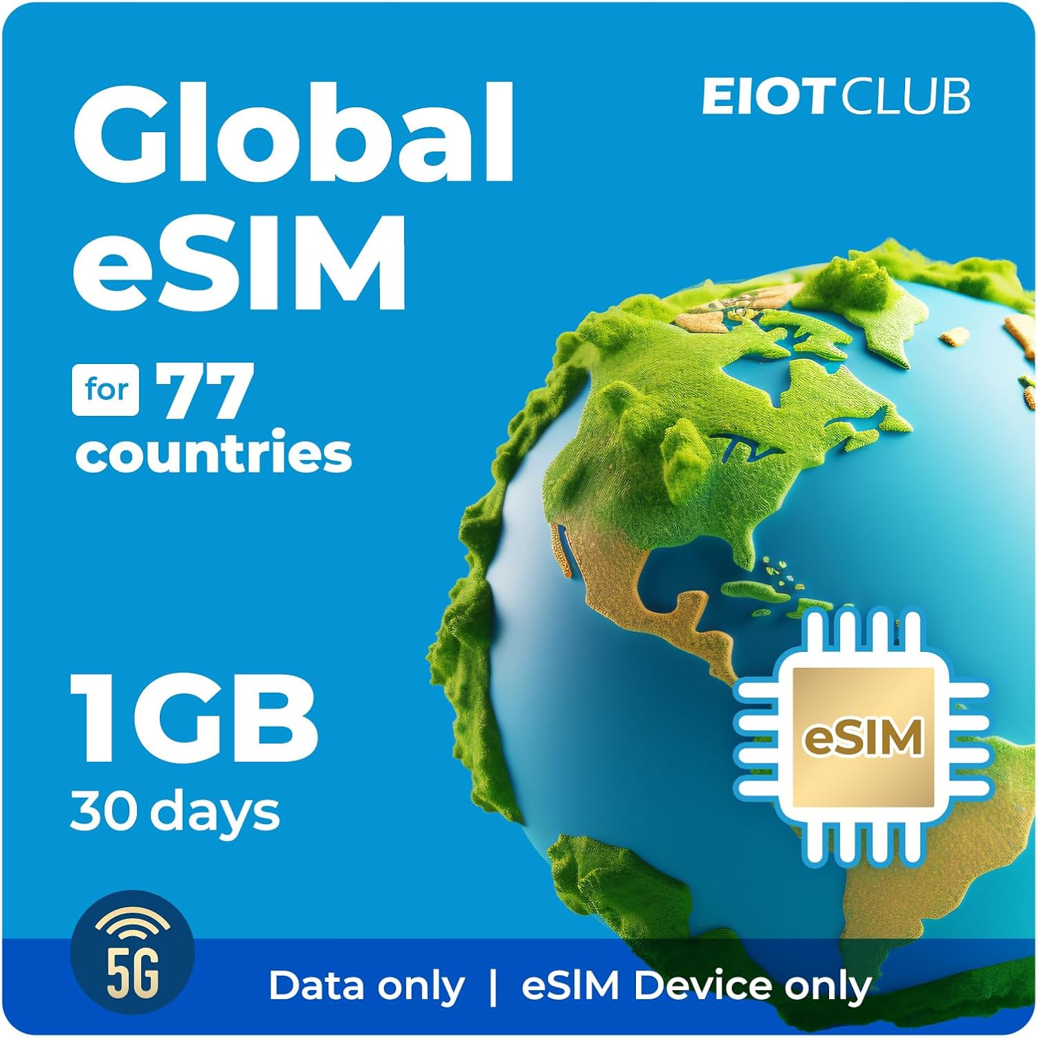 eSIM for Global Travel for 1GB 30 Days - 5G/4G High Speed Network Prepaid eSIM in 77+ Countries, QR Code Activation, Data ONLY, No Voice/SMS