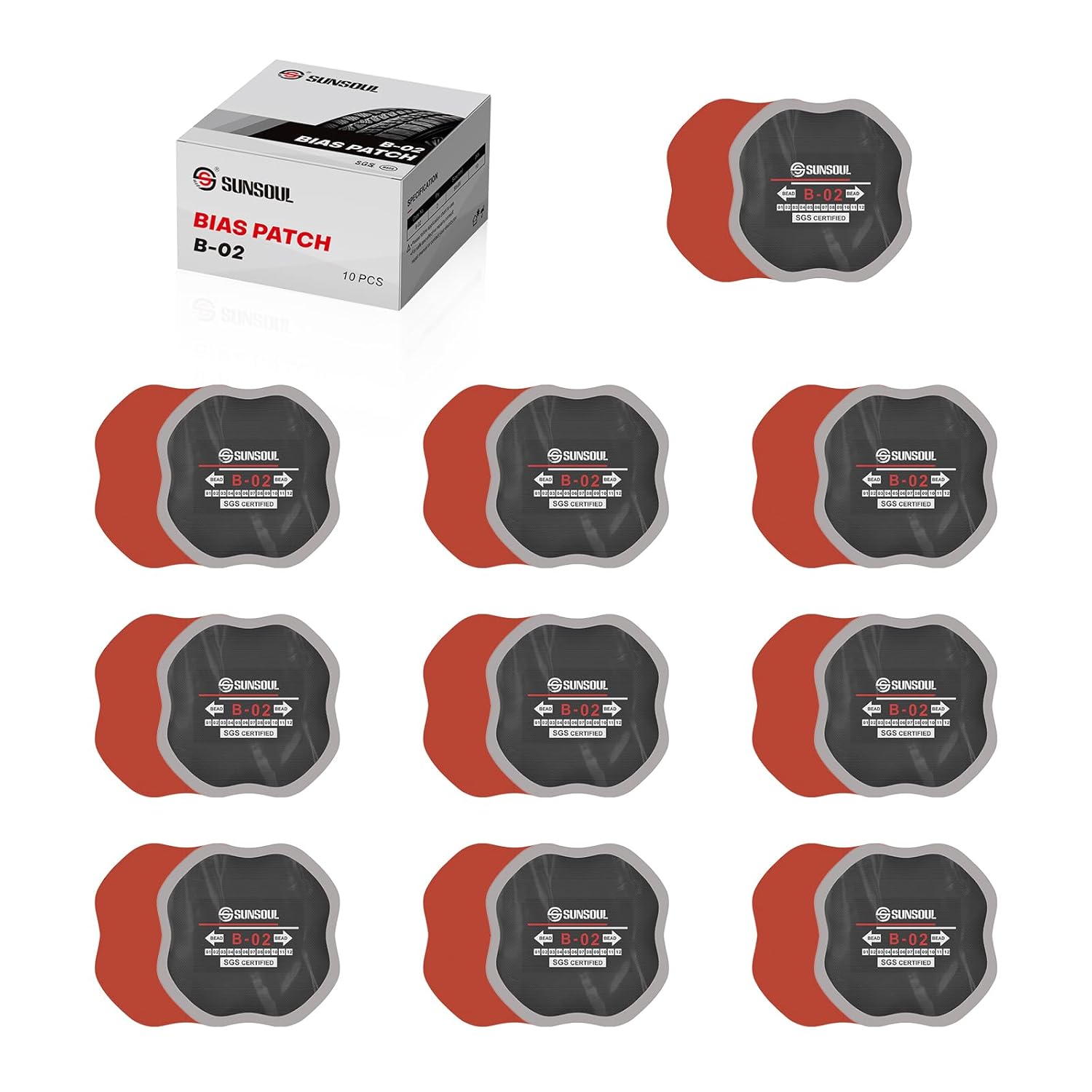 SUNSOUL 10Pcs Bias Tire Patch 3.75" x 3.75", Heavy Duty Round Tire Repair Patches for Car Truck Tractor Agricultural Vehicles