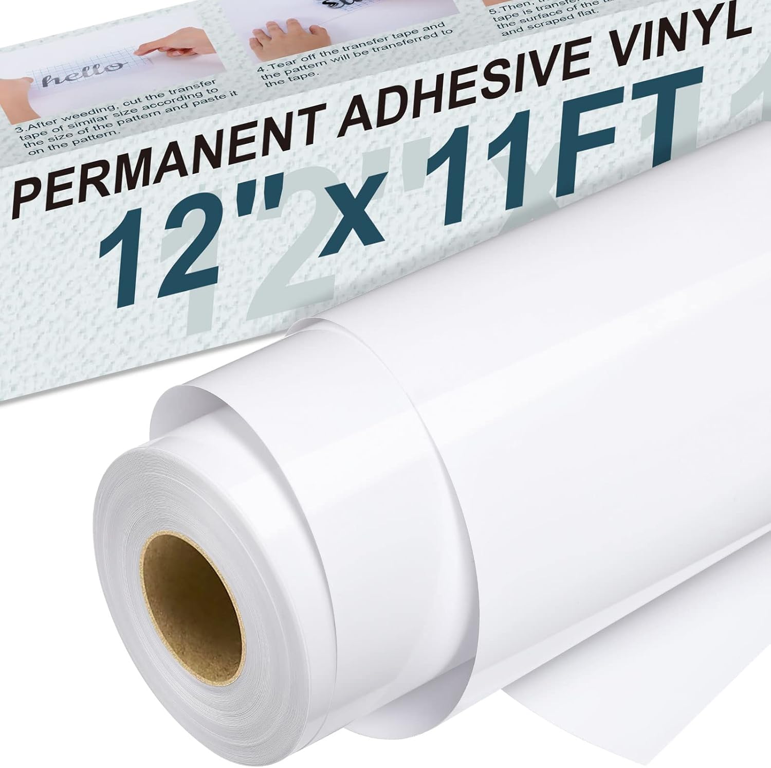 XSEINO Permanent Vinyl - 12" X 11FT White Adhesive Vinyl Roll for Cricut, Silhouette and Other Cutters, Permanent Outdoor Vinyl for Cup,Decor Sticker, Car Decal, Scrapbooking, Signs(Glossy White)