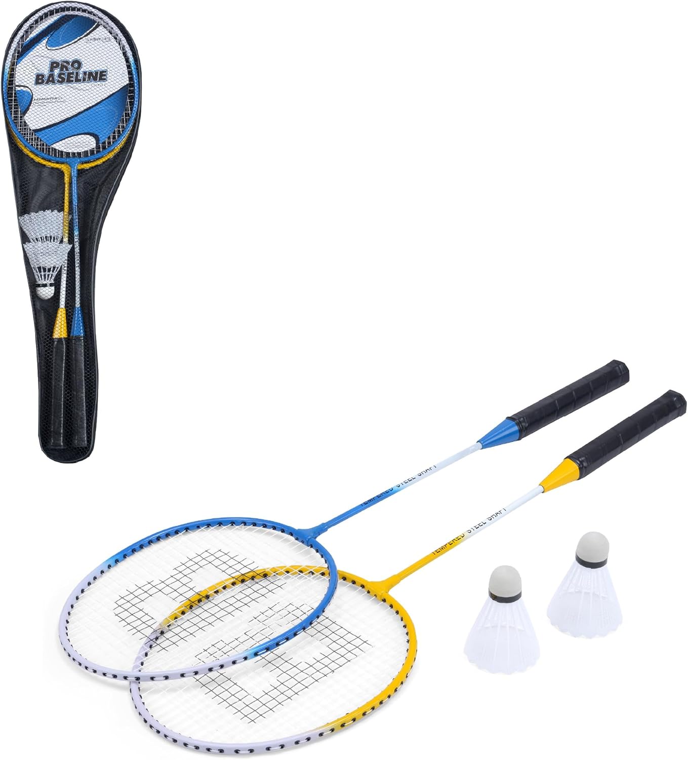 Baseline 2 Player Badminton Set, Includes 2 Rackets & 2 Shuttlecocks, Lightweight Kids Rackets with Zip Carry Bag, Outdoor Garden Game