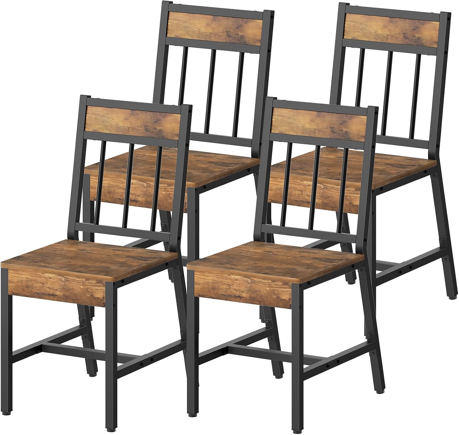 Dining Chairs Set of 4, Industrial Kitchen Chairs with Metal Frame, Slanted Back, Wooden Dining Chair Set, for Kitchen, Living Room, Rustic Brown and Black CY03L4BR