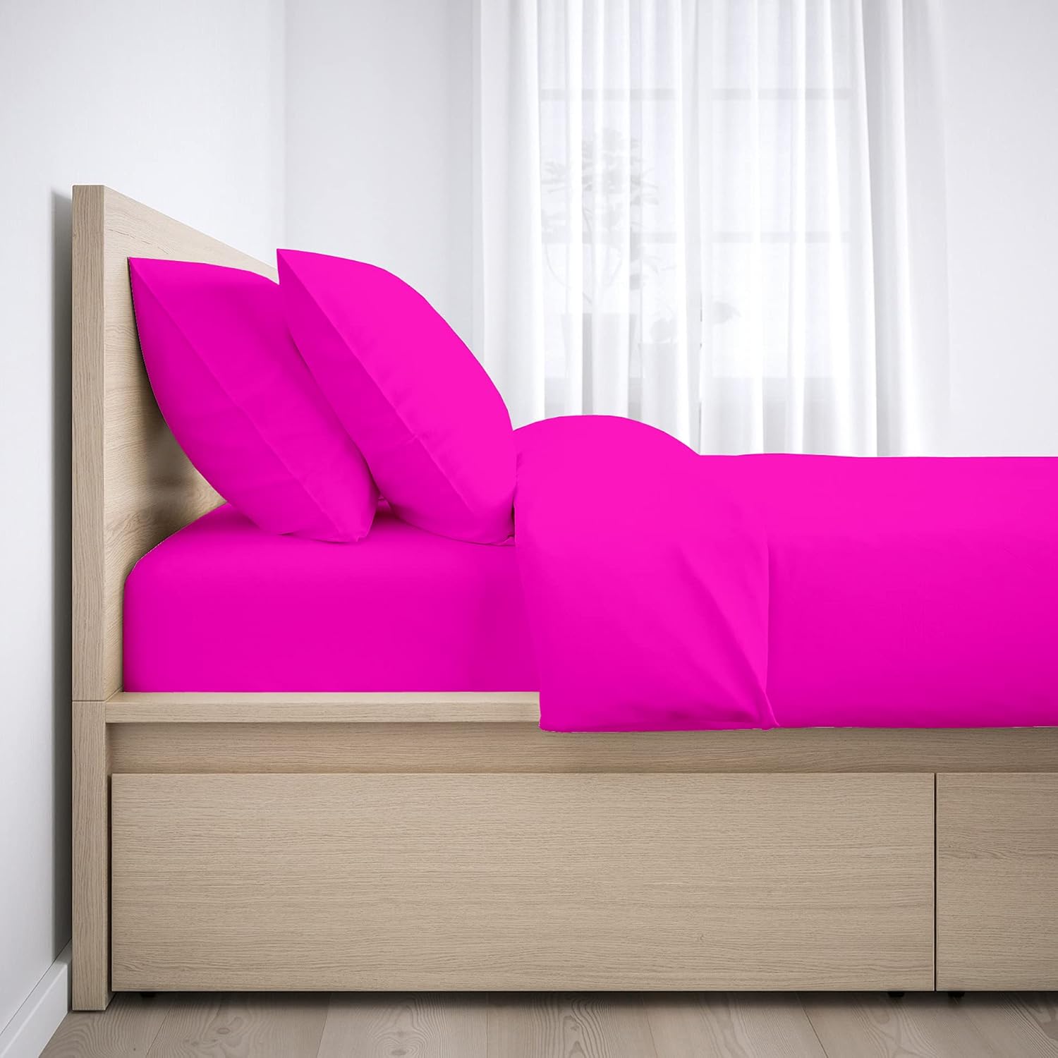 100% Egyptian Cotton Sheets, Hot Pink Solid-FlexTop Cal-King Sheets Set, 600 Thread Count Extra Long Staple Cotton, Sateen Weave for Soft and Silky Feel, Fits Mattress Upto 10'' DEEP Pocket Mattress