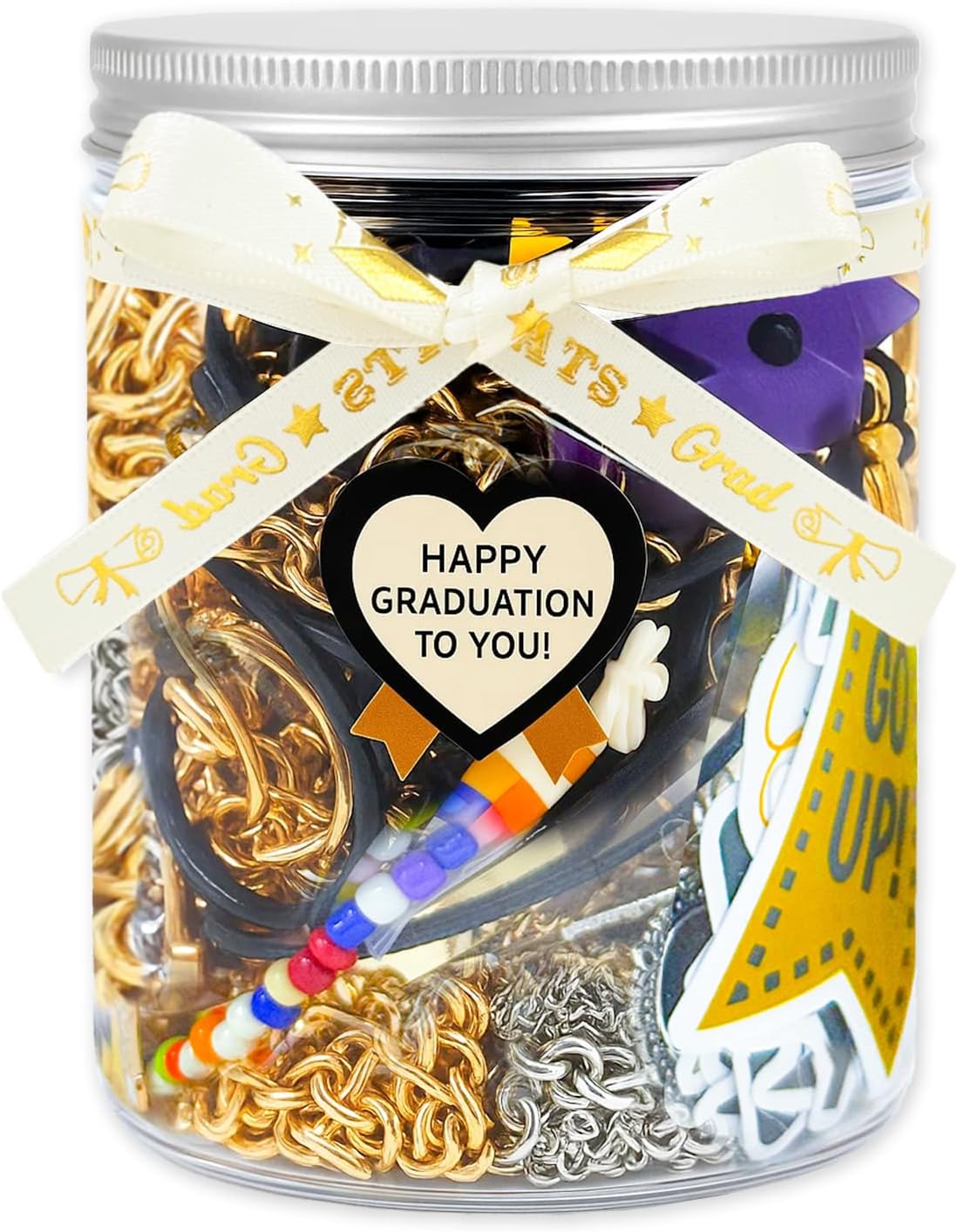 SMUOBT Graduation Mystery Jewelry Jar Bundle, Surprise Jewelry Box for Women (Keychain, Bookmark, Bracelet, Necklace, Ring, Hair Clip, Earrings, Stickers & Pin) - Graduation Gift