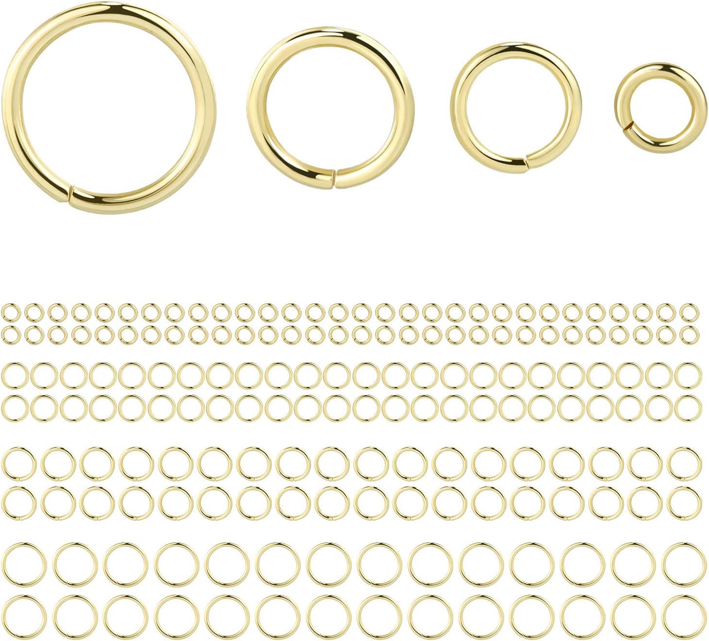 Alexcraft 14k Gold Plated Jump Rings 900PCS 4/6/8/10 mm Gold Jump Rings Strong Open Ring Bulk for Necklace Bracelet Earrings Jewelry Making