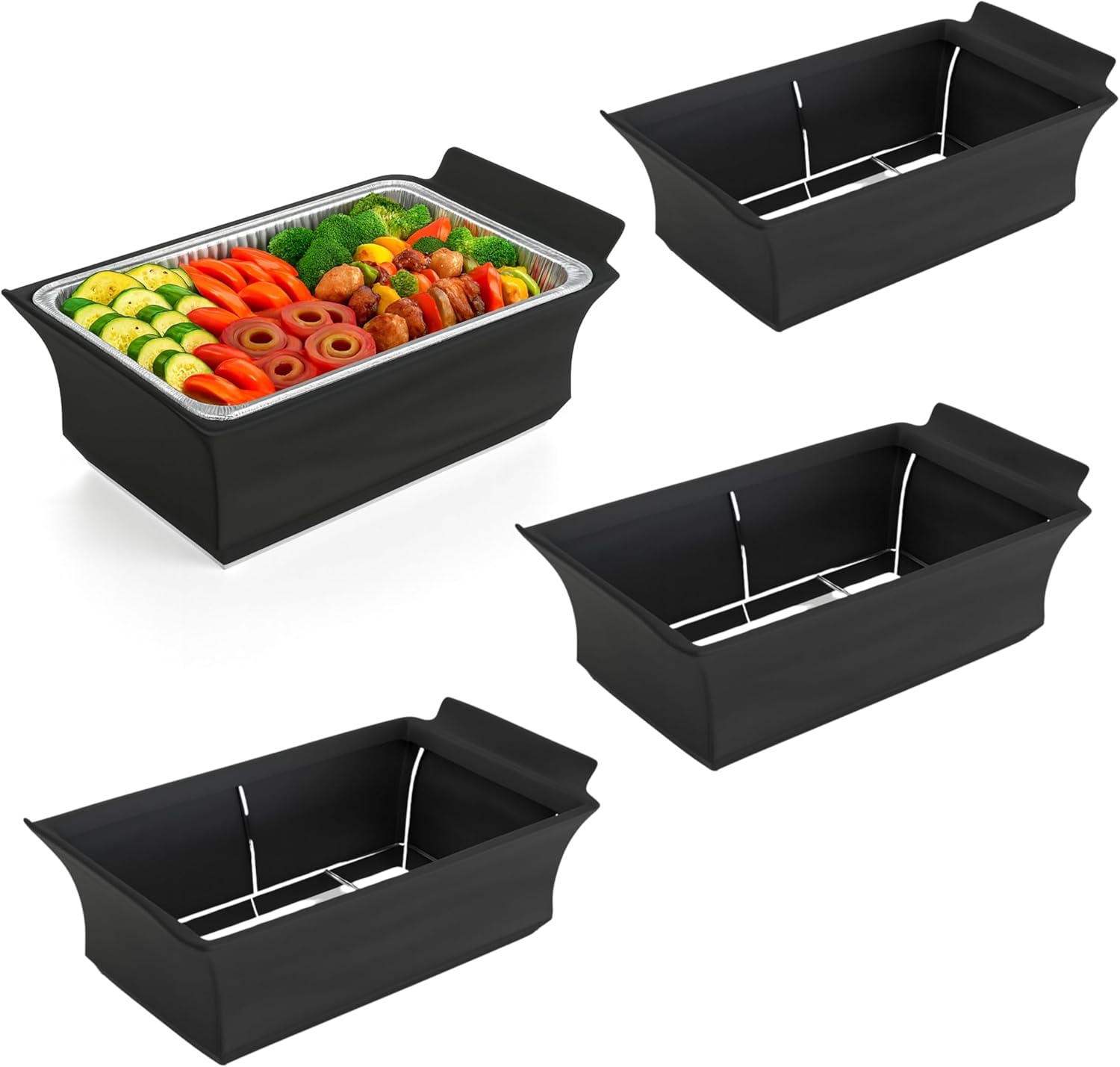 Chafer Wind Guard by Merchlio- 4 Pack | Handle Covered Chafer Dish Covers | Fitted, Washable & Elegant Buffet Decor | Functional Catering Wind Guard | Black