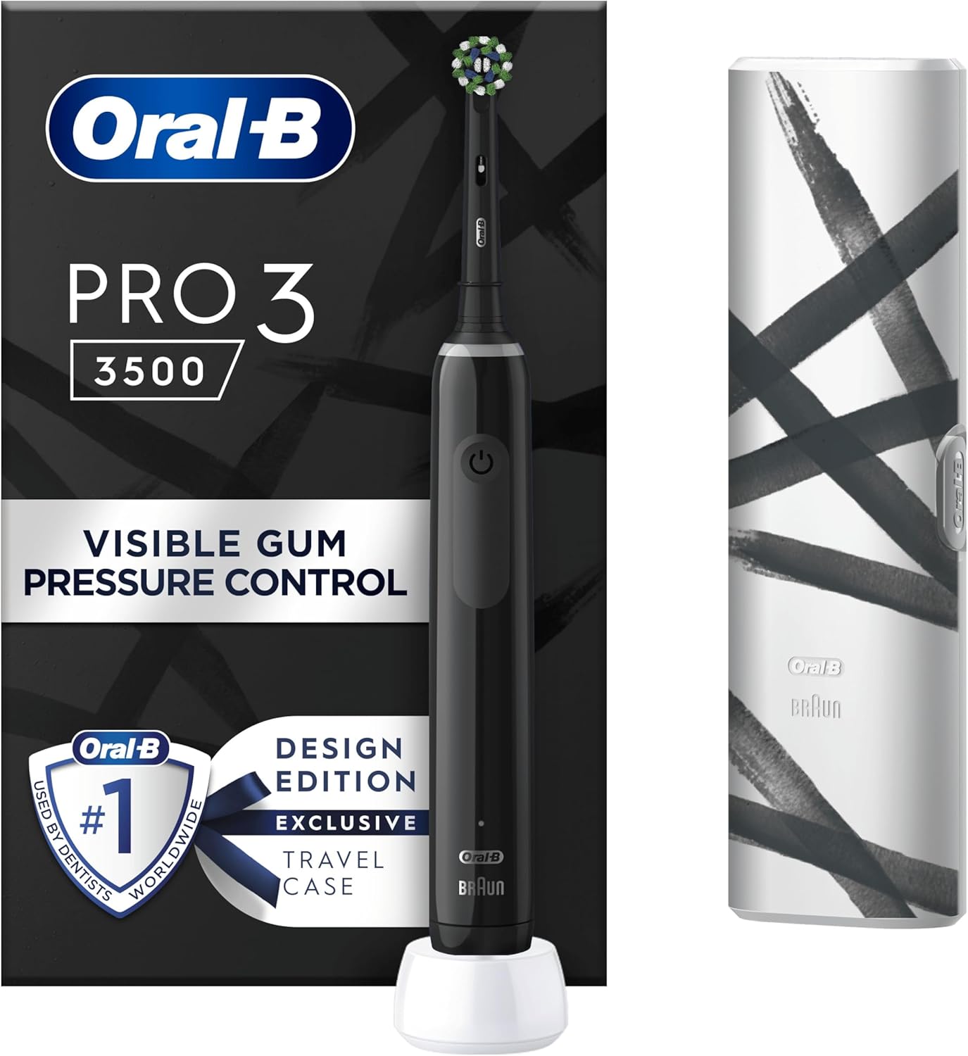 Oral-B Pro 3 Electric Toothbrushes Adults, 1 Toothbrush Head & Travel Case, 3 Modes with Teeth Whitening, 2 Pin UK Plug, Black