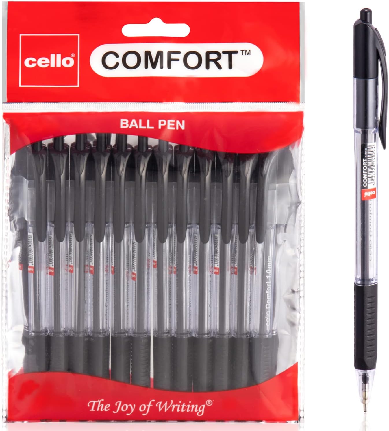 Cello Ballpoint Pen Black Pens Comfort Grip Ball Pens Medium Point Biros,Retractable Ballpoint Pens (1.0MM) Black Pen, Pack of 12 | ideal for office, Home, and School Stationary supplies
