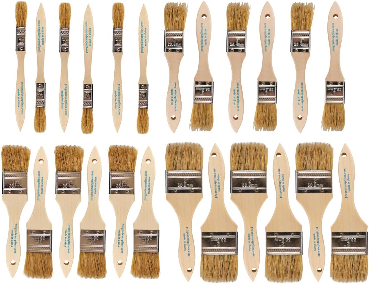 Pro Grade - Chip Brush – Paint Brush Set – 24 Pack - Natural China Bristle Paintbrush Set for Art, Craft, Epoxy, Varnish, Resin, Stain, Glue, Gesso, Primer, Acrylic and Oil Paint