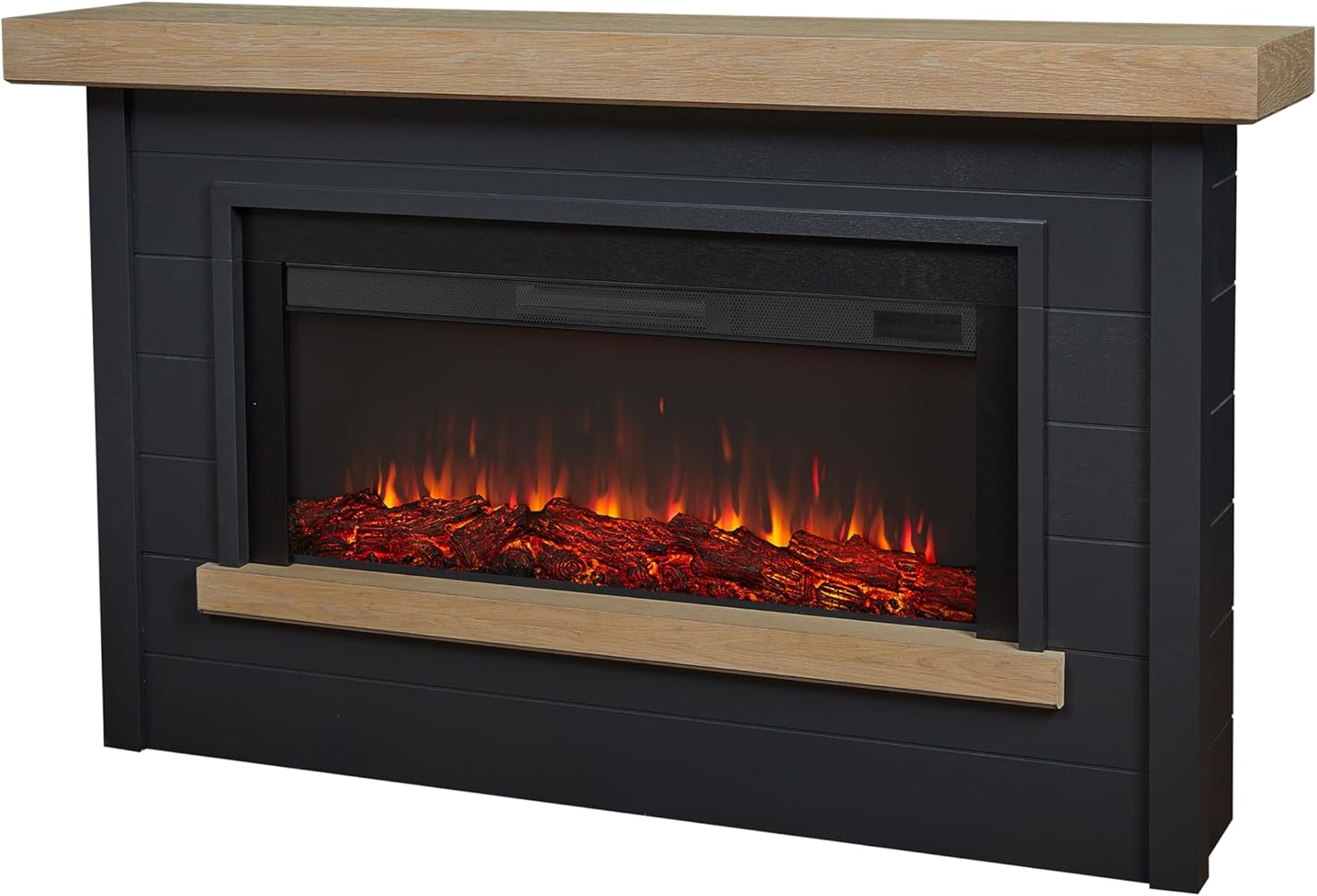 Real Flame Bernice 67" Landscape Electric Fireplace with Mantel for Living Room or Bedroom, Replaceable Fireplace Insert Heater, Realistic Log and Flame Effect, Remote Control, Timer