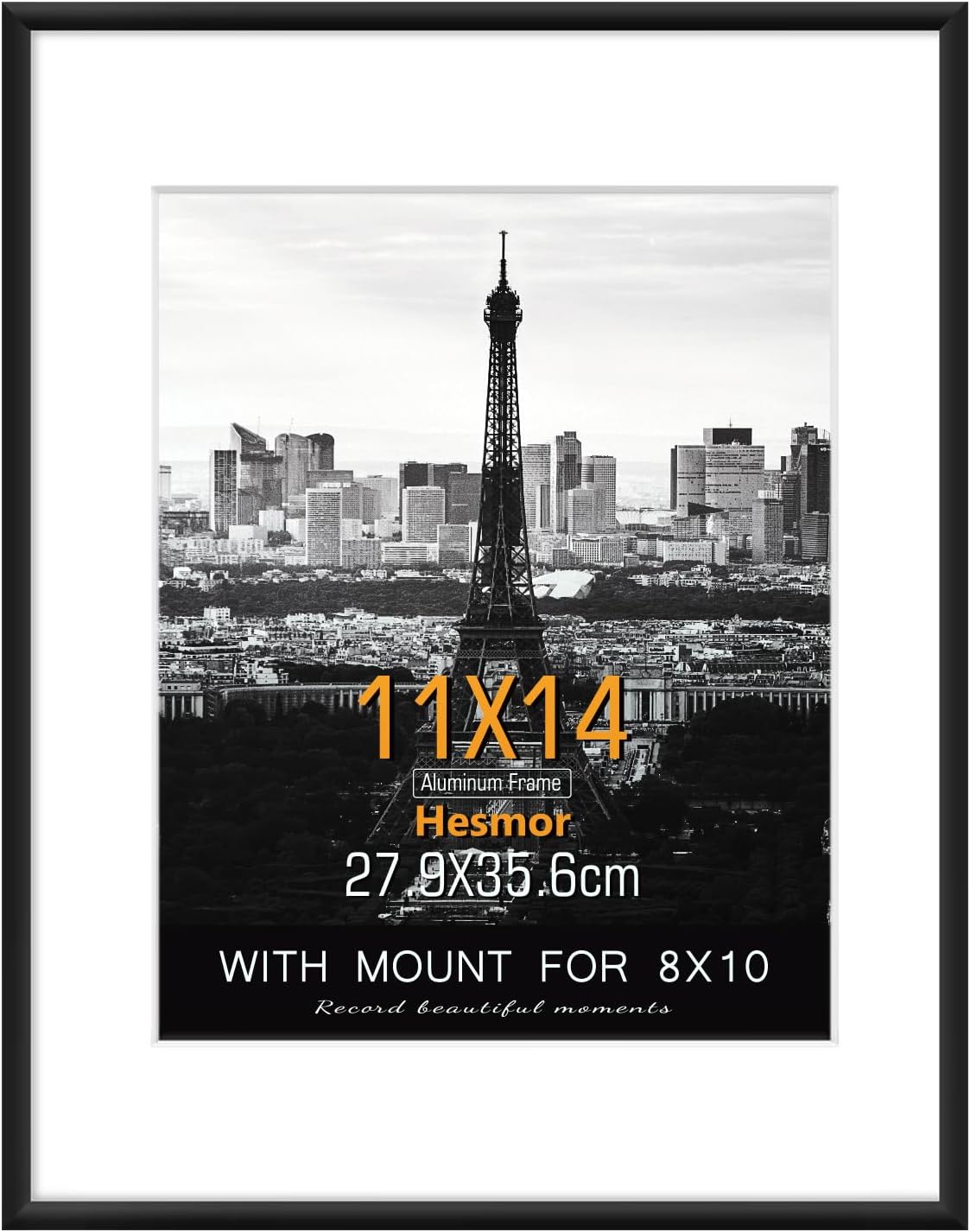 Hesmor Picture Frames 11 x 14 inch Aluminum Acrylic Picture Frame in Black, Single Photo Frames for Table Top and Wall Mounting with Mount for 8 x 10 inch Prints