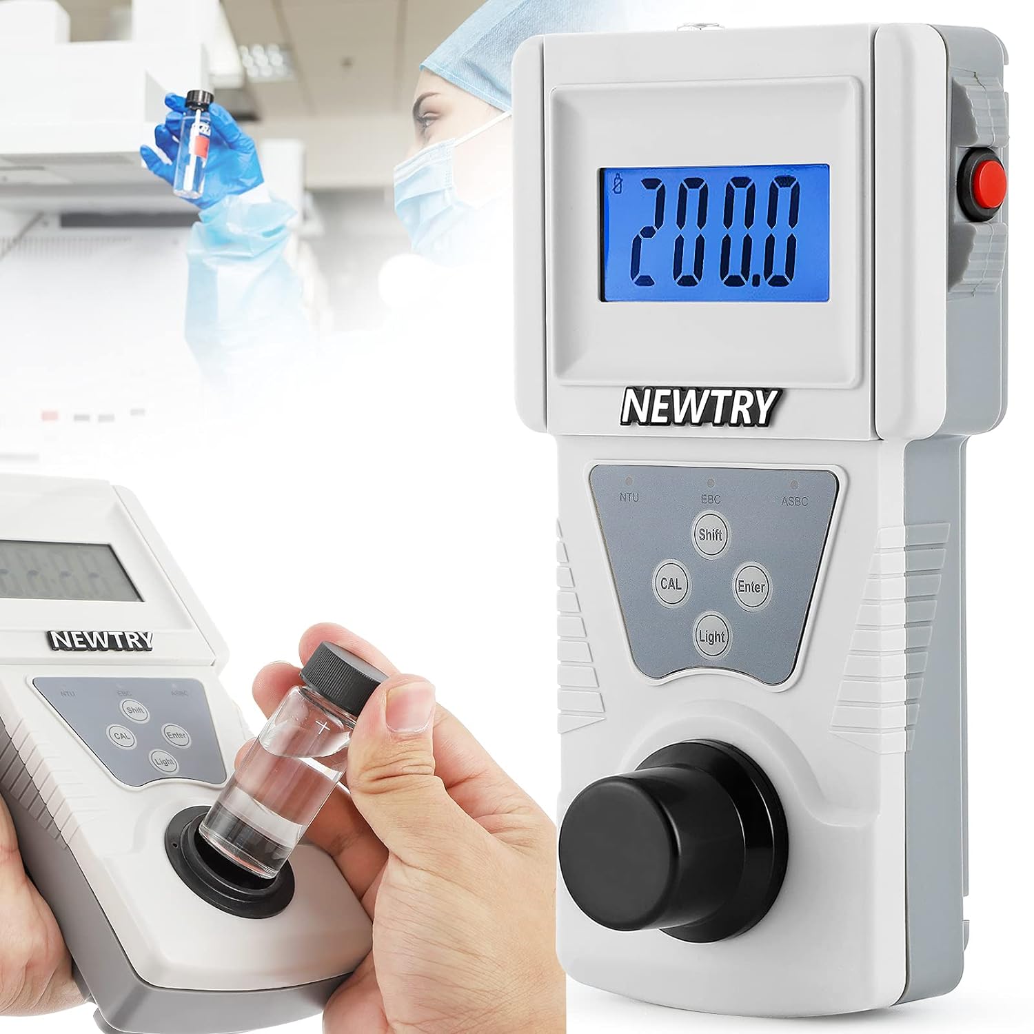 NEWTRY Turbidity Meter, Portable Digital Water Turbidimeter, ISO7027 Compliant, Accuracy 0.1, 0-200NTU, LCD with Backlight, for Lab Water Treatment Plant Wine Industry