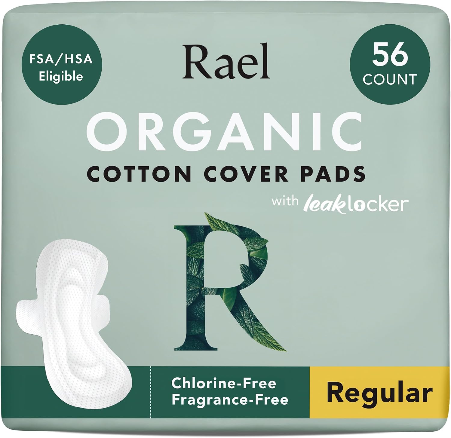 Rael Organic Cotton Cover Sanitary Pads for Women Moderate (Regular, 56 Ct)