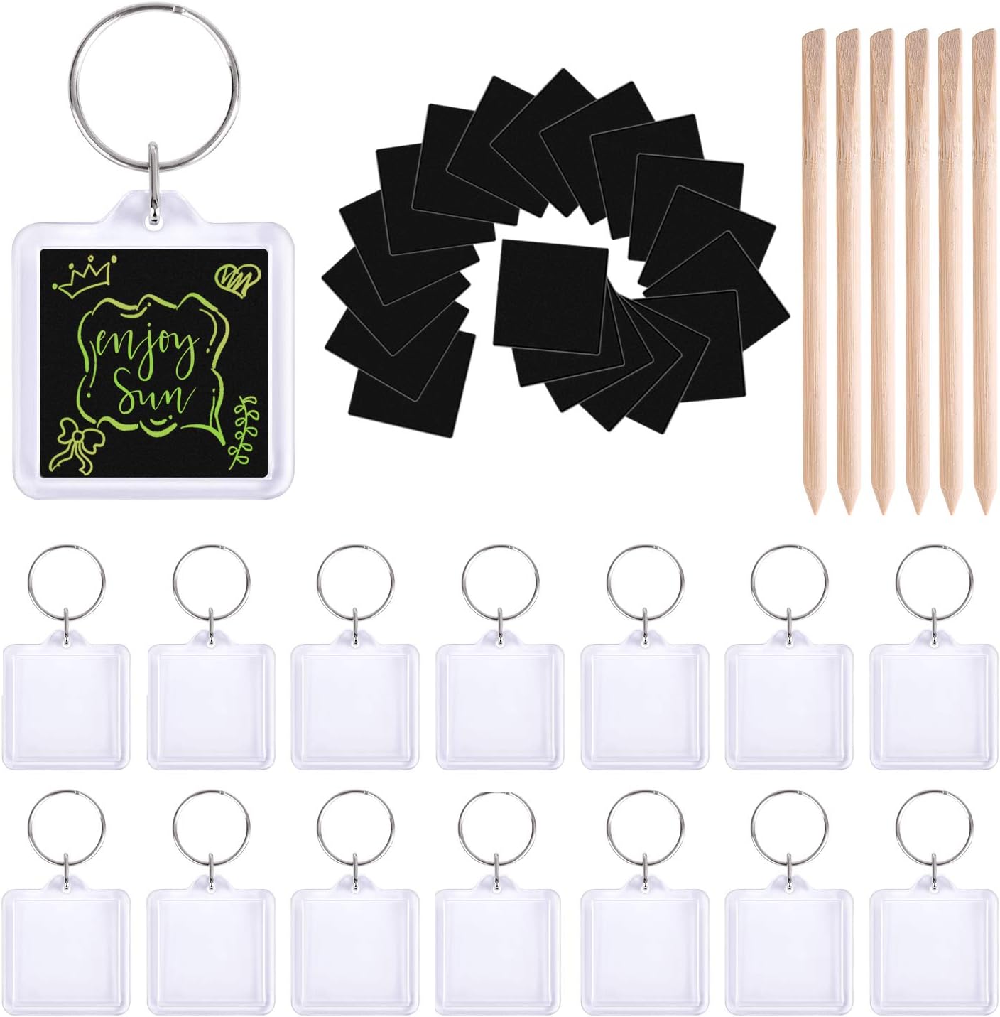 TUPARKA 38 Pcs Scratch Art Key Chain Set Scratch Rainbow Papers Rainbow Key Ring for Party Bag Fillers and Craft Supplies