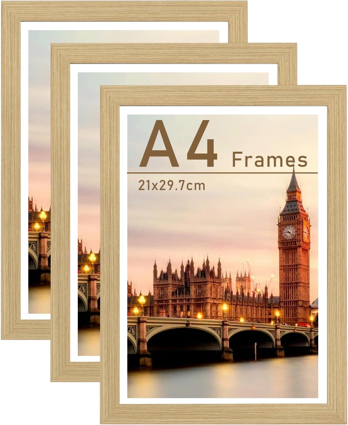 Bobeen A4 Picture Frames, Pack of 3 Natural Photo Frame (21x29.7CM) for Table Top and Wall Mounting