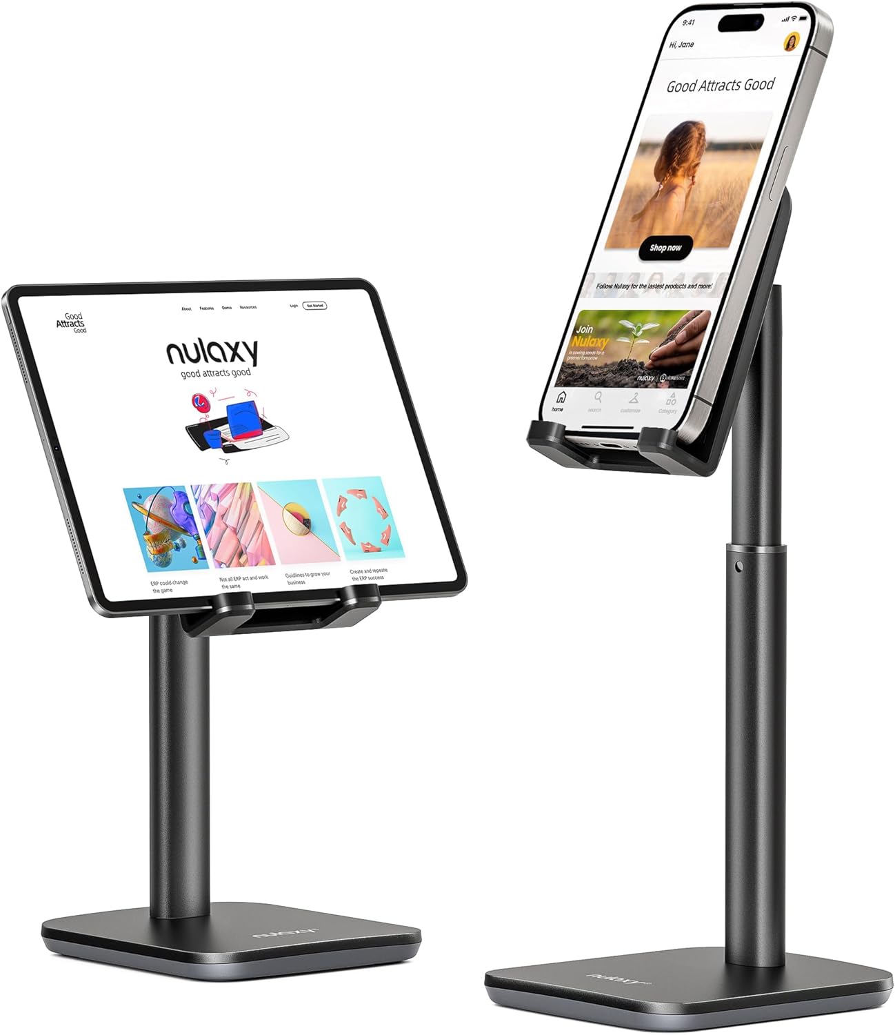 NULAXY Phone Stand, Height Angle Adjustable Mobile Phone Holder Cradle Dock for Desk, Compatible with iPhone 16 15 14 13 12 11 Pro Max Mini Xs Xr X 8 7 6 6s Plus, All Smartphones (4-8 inches) - Black