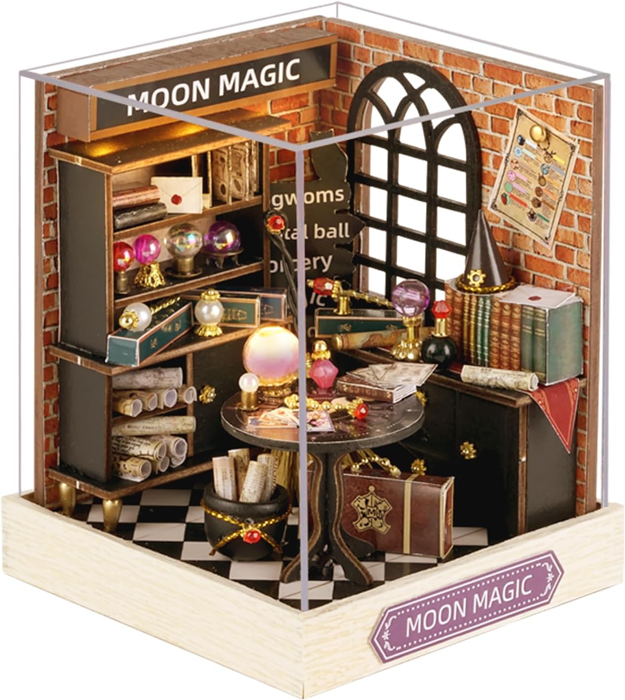 DIY Miniature House Kit - Wooden Dolls House with Dust Cover, Tiny Doll House Furniture Craft Kits Mini House Building Kit for Children Teens Adults Friends Birthday Home Decor(Moon Magic)