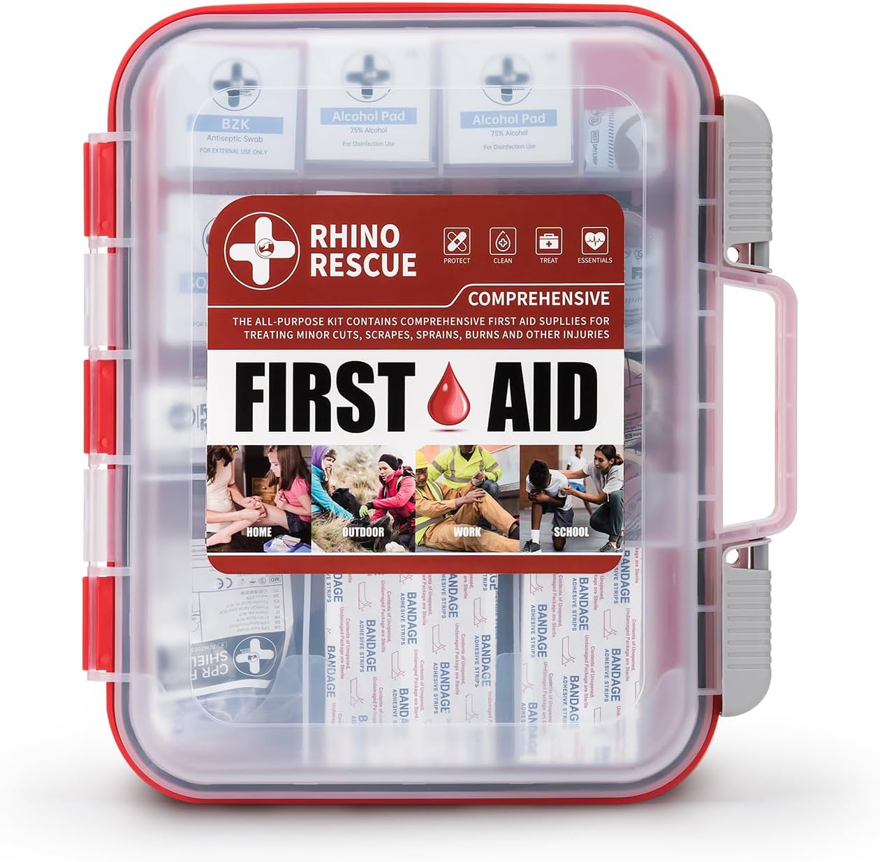 RHINO RESCUE 350 Pieces OSHA All-Purpose First Aid Kit, Home & Office Professional Medical Supplies, Ideal for Emergency, School, Business FSA HSA Eligible