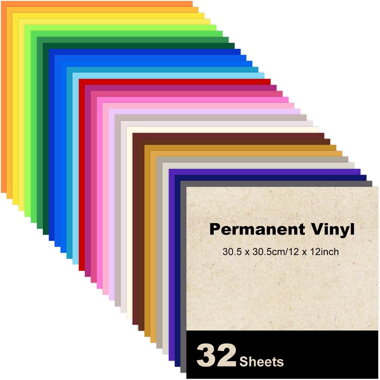 Ninnyi 32 Pcs Permanent Vinyl, 32 Colors Self Adhesive Iron On Vinyl Sheets for Cricut Heat Transfer Car Decal DIY Craft (30.5 x 30.5cm)