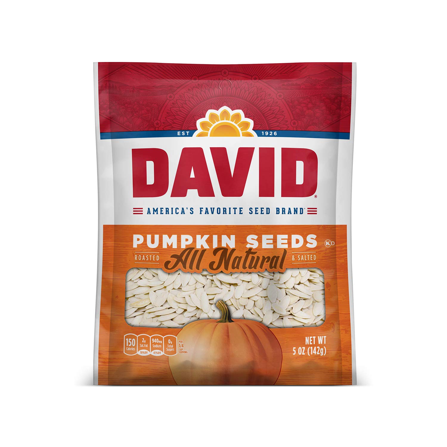 DAVID Roasted and Salted All Natural Pumpkin Seeds, 5oz. (Pack of 12)