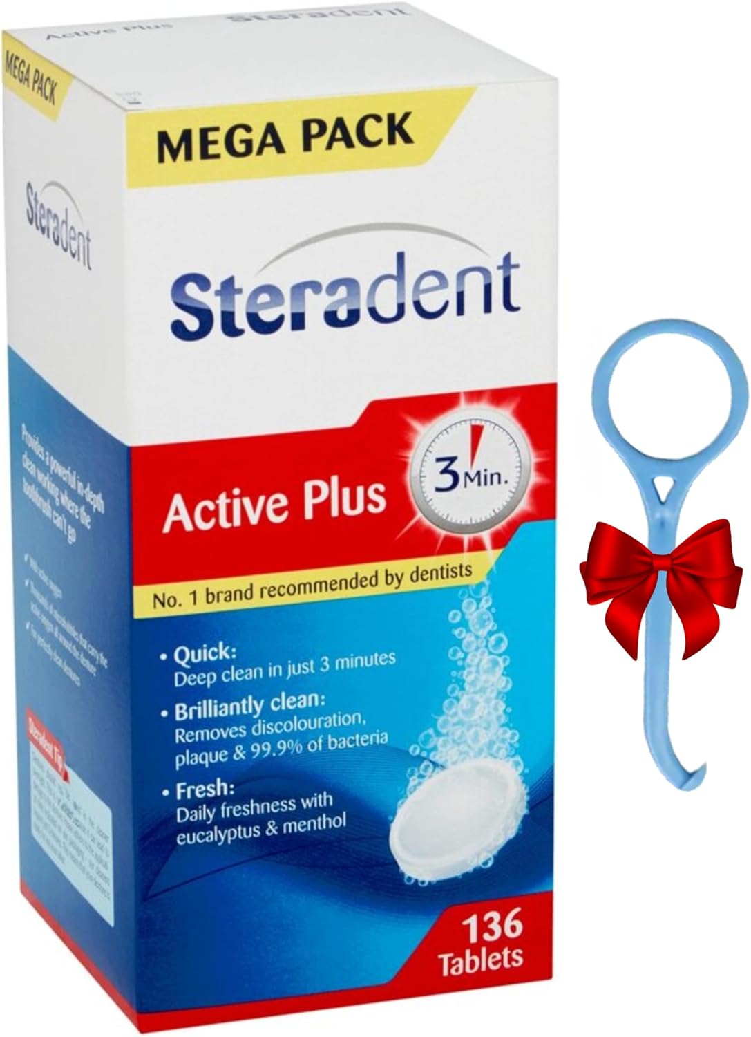 Retainer Cleaner Active Plus 136 Tablets (3.5 Months Supply) + Bonus Removal Tool – Brite & Fresh Dental Cleaning for Dentures, Aligners, Invisalign, Mouthguards – Odor-Free, Kills 99.9% Bacteria