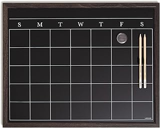 U Brands Magnetic Chalk Calendar Board, 20"x16", Rustic Wood Style Frame, includes Chalk Pencils and Magnet