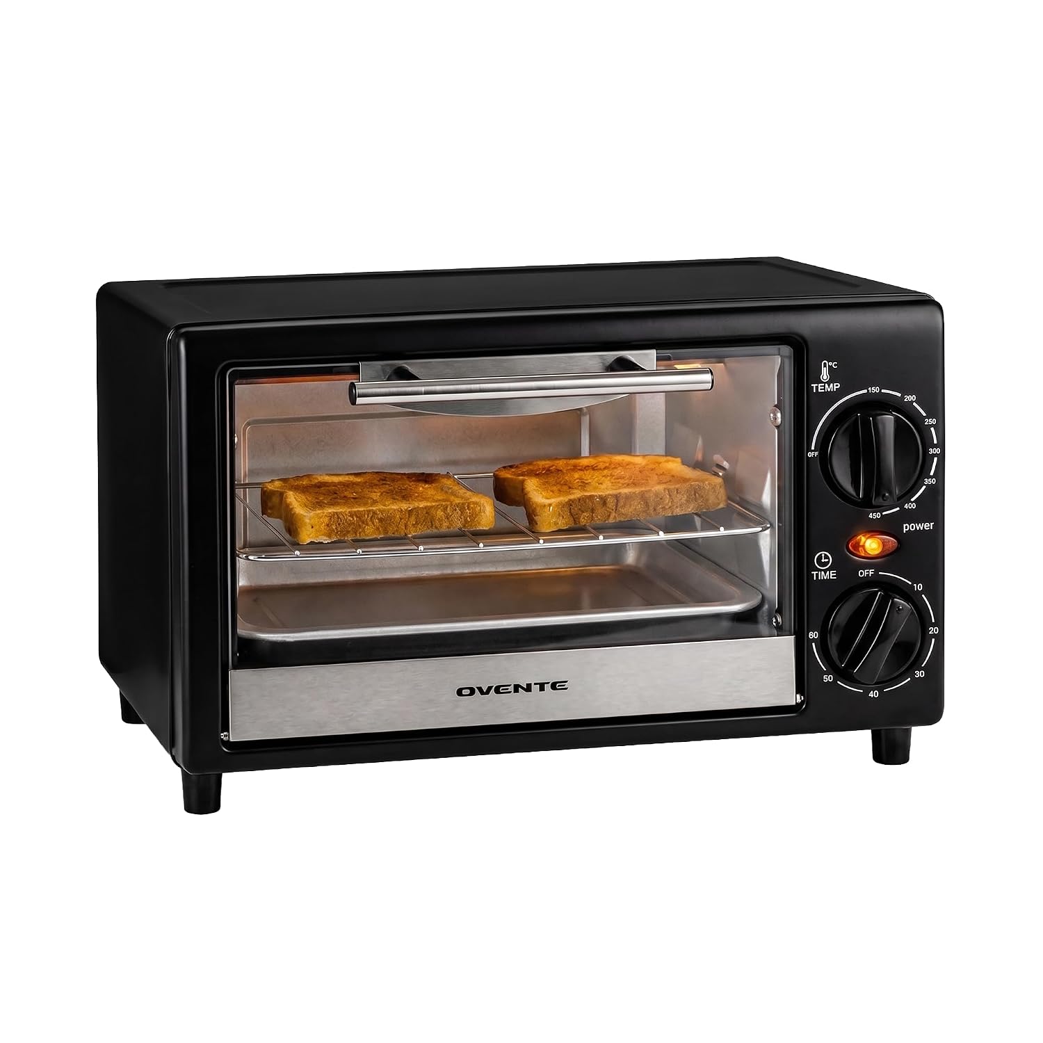OVENTE 8L Countertop Toaster Oven, Adjustable Temperature, Black TO2808B