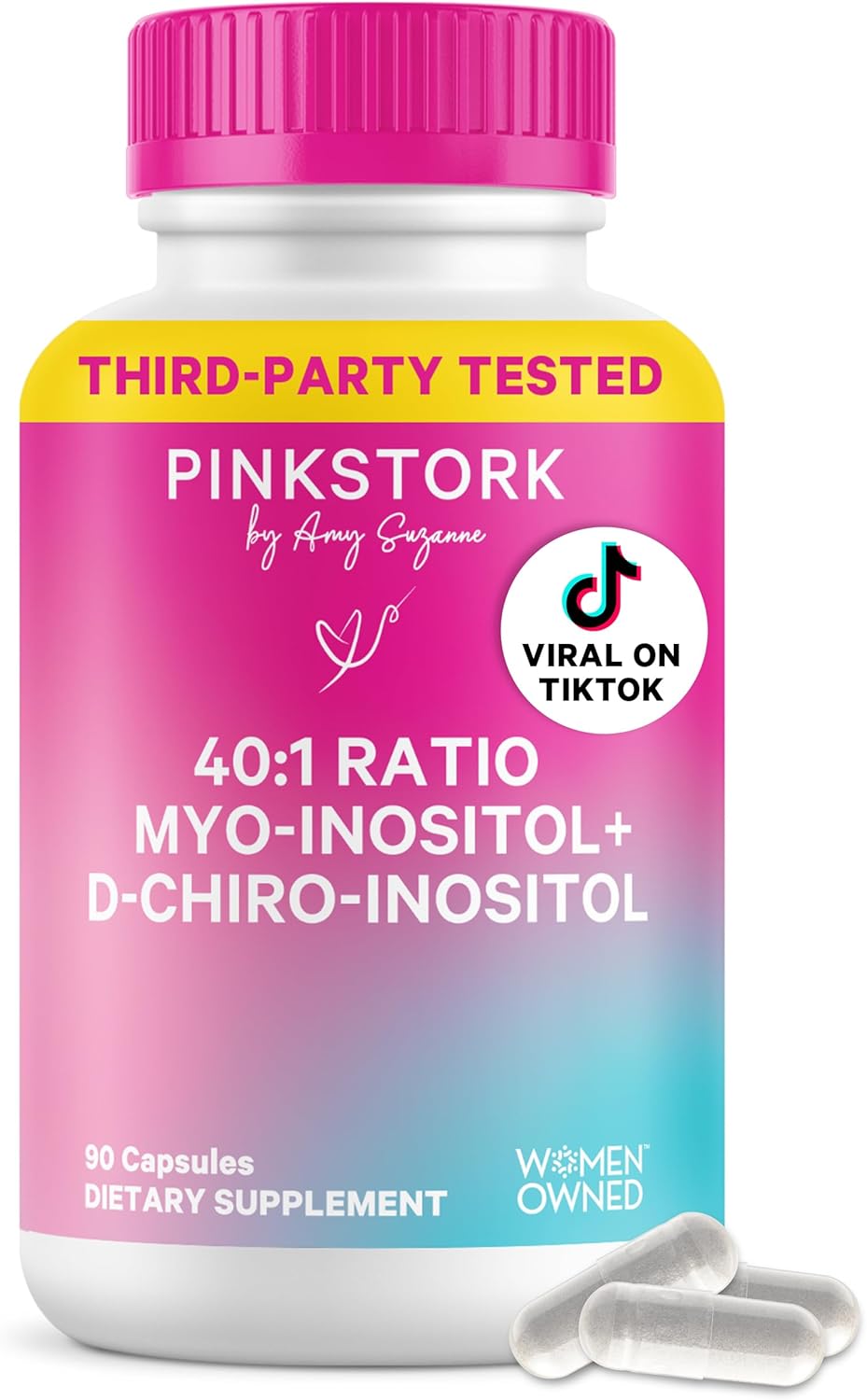 Pink Stork Inositol Supplement for Women – 40:1 Myo-Inositol & D-Chiro Inositol – Hormone Balance for Women – Healthy Ovulation & Fertility Support – Cycle Regularity & Metabolic Wellness, 30 Servings