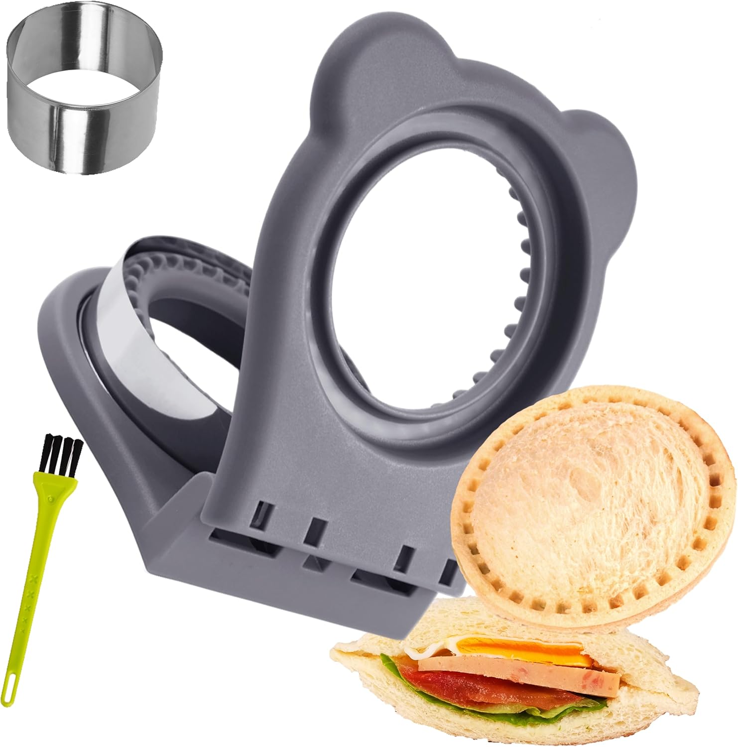LEPCY Uncrustables Sandwich Maker Sealer Cutter, Crustless Sandwich Cutter, PB&J Uncrustable Maker - Color Grey, Round Shape