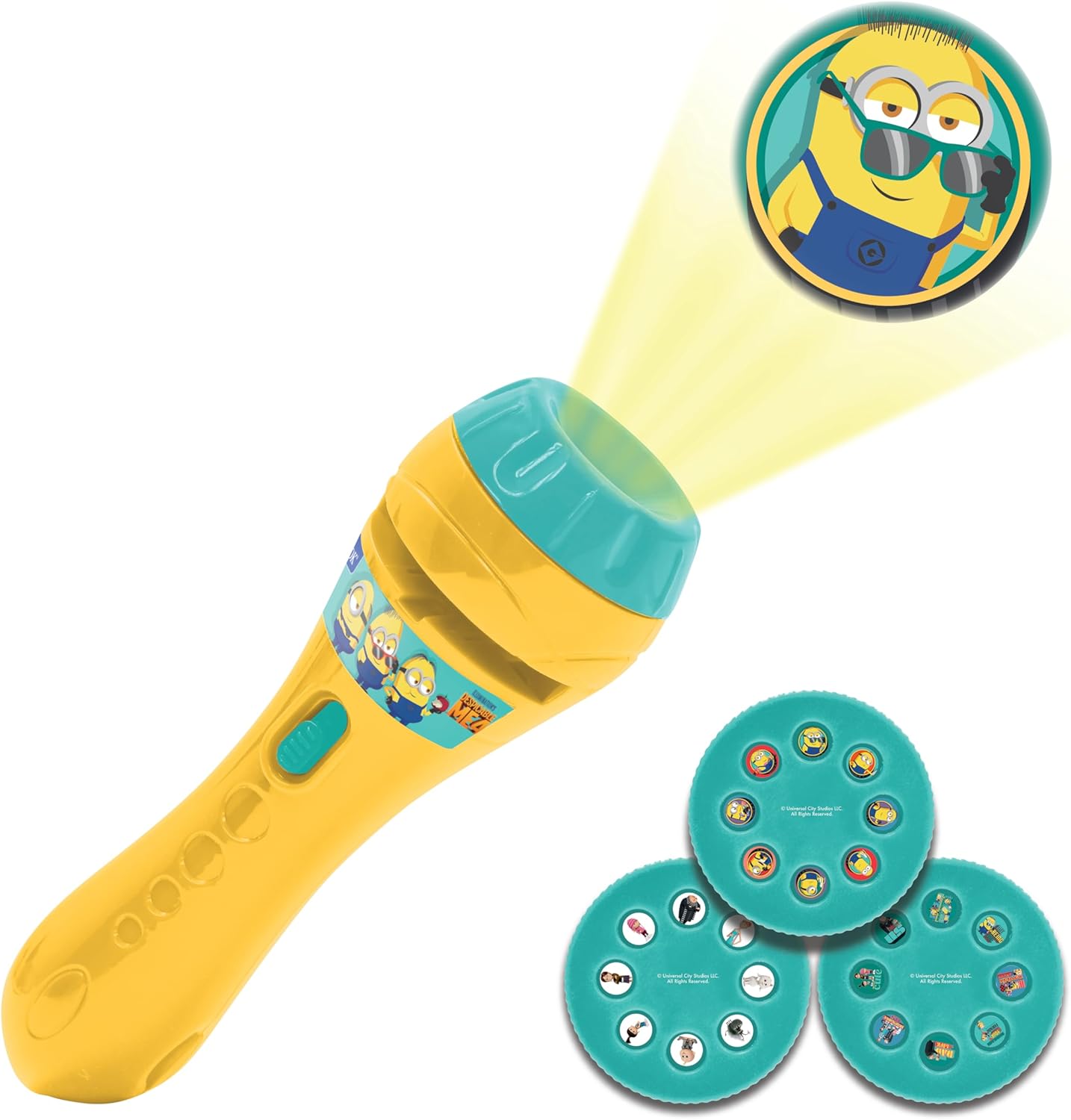 LEXIBOOK, Despicable Me, Minions story projector and torch, Projects 24 images from the film Dspicable Me with 3 discs, Yellow/Blue, LTC050DES