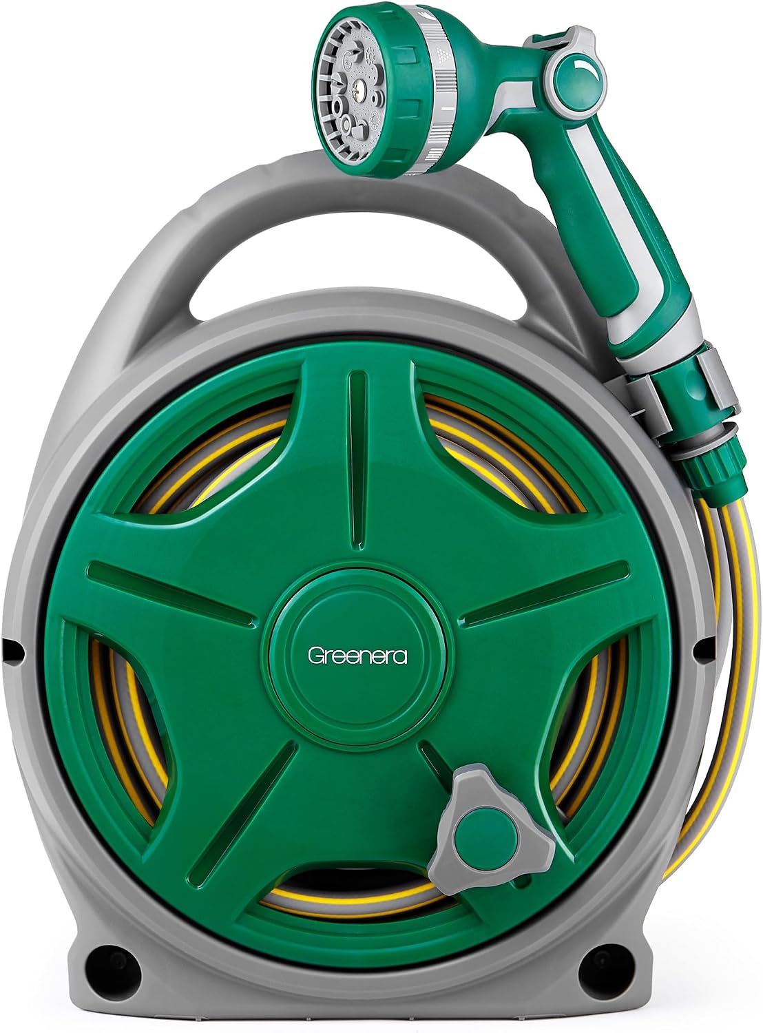 Garden Hose Reel 20M,18m Water Pipe +2m Leader Hose, Hose Pipe Reel with 10 Adjustable Spray Gun Nozzles, Manual Retractable Garden Water Hose Reel,Outdoor Hose Reel Set for Garden Patios,Balconies