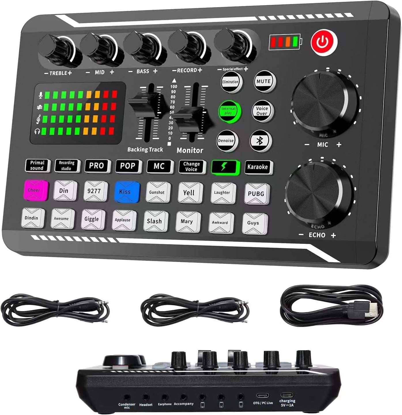 ALLWIN Live Sound Card and Audio Interface with DJ Mixer Effects and Voice Changer, F998 Bluetooth Stereo Audio Mixer, for Live Youtube Streaming, PC, Recording Studio and Gaming