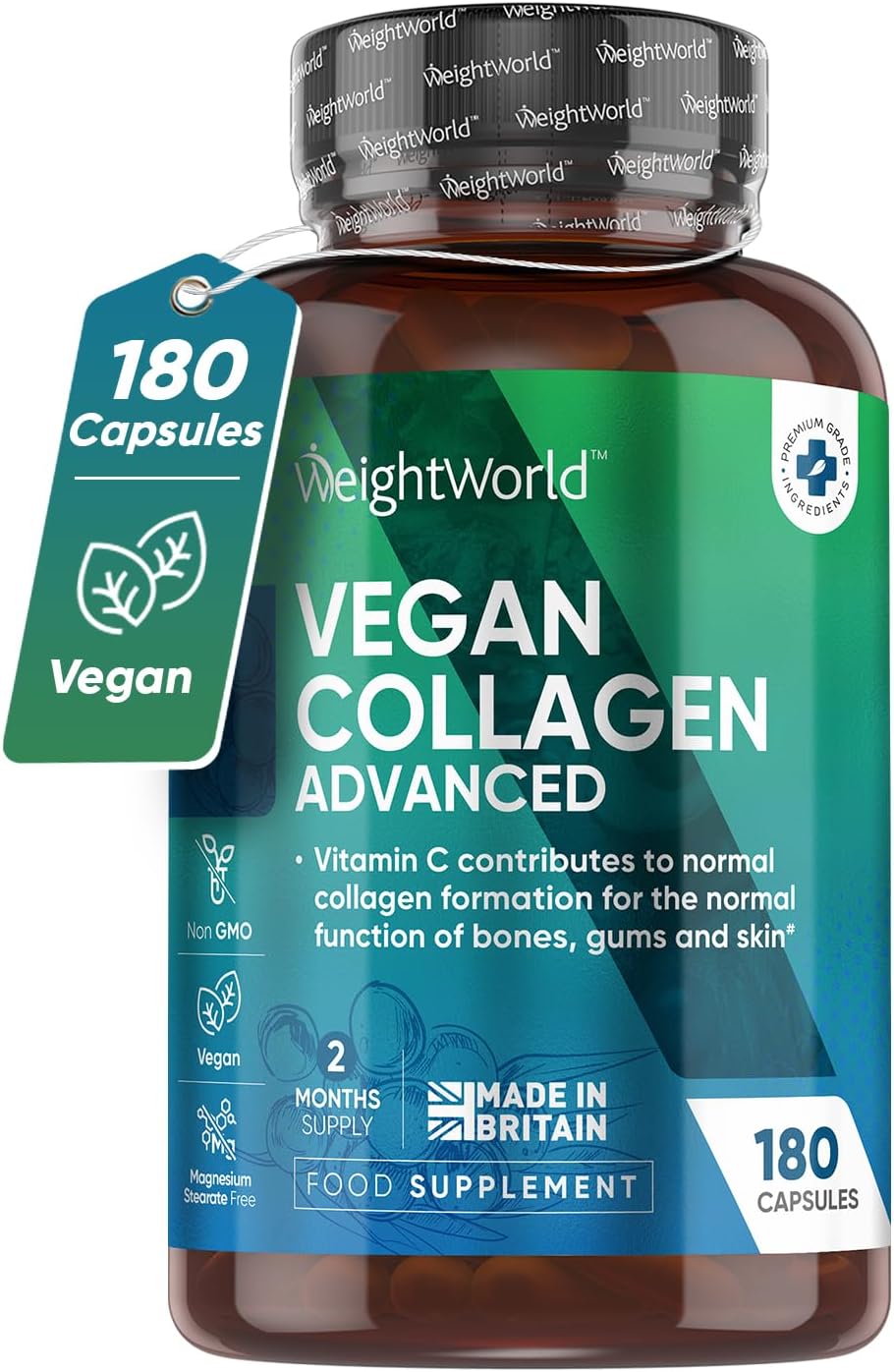 Vegan Collagen Supplements for Women & Men - 2 Months Supply - Plant-Based Vegan Collagen Capsules with Hyaluronic Acid, Vitamin E & VIT C - High Strength Vegetarian Collagen for Skin, Hair & Joints