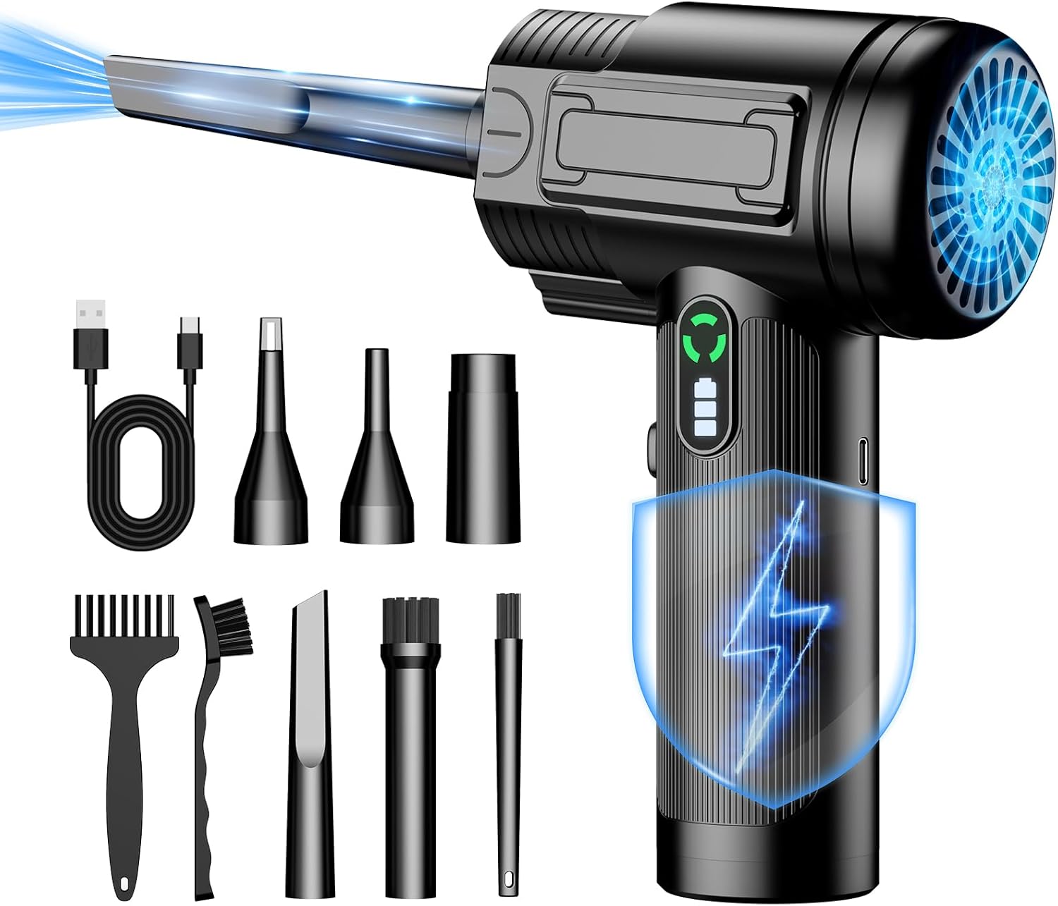 Compressed Air Duster: 100000RPM Electric Air Duster with LED Light Mini Air Blower Rechargeable Cordless Keyboard Cleaning Jet Dry Blower - Car, PC and Home Cleaning Kit Easier to use