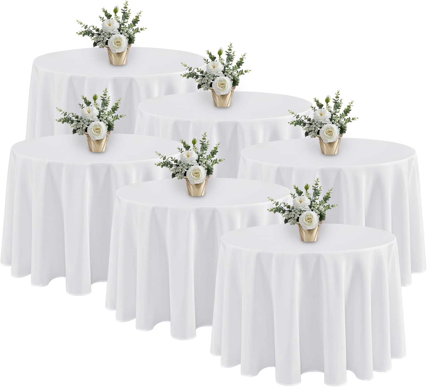 Fitable 6 Pack White Round Tablecloths - 120 Inches in Diameter - Stain Resistant and Washable Table Clothes, Polyester Fabric Table Covers for Wedding, Party, Banquet, Formal Events