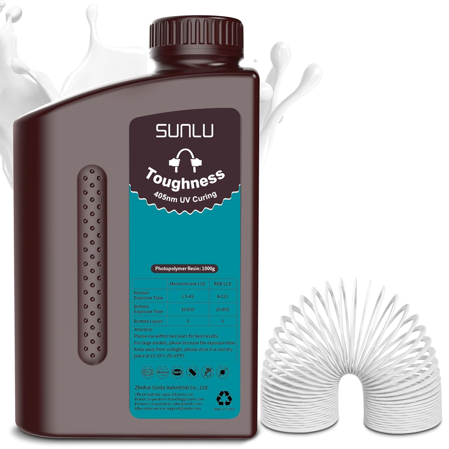 SUNLU High Toughness 3D Printer Resin, Enhanced Flexible 3D Printing Photopolymer Resin, 405nm UV Fast Curing 3D Resin for Most LCD DLP SLA Resin 3D Printers, Bendable and not Brittle, 1KG White