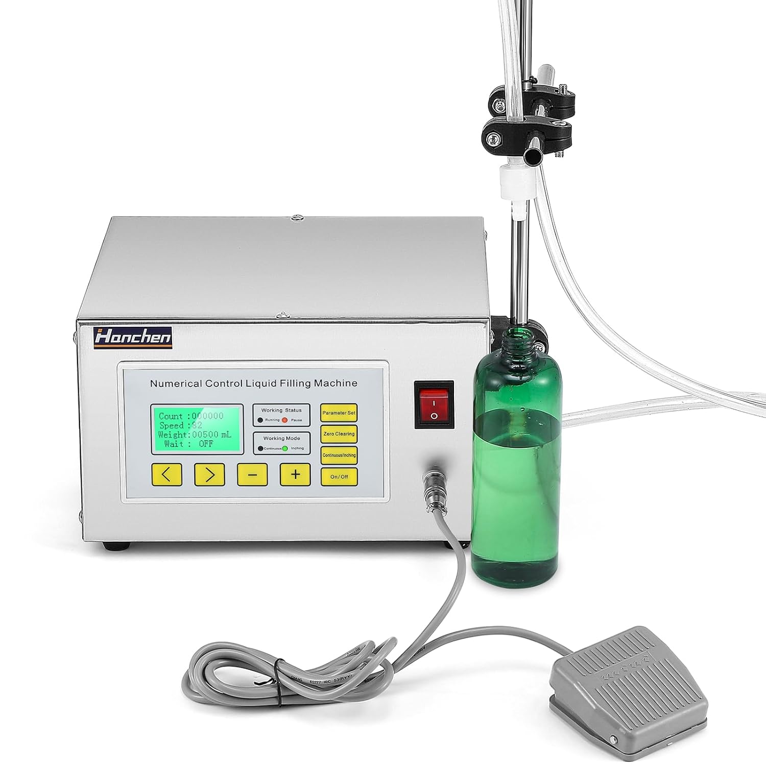 Hanchen Liquid Filling Machine Bottle Filler Machine 304 Stainless Steel Casing Automatic Liquid Dispenser for Water Wine Milk Beverage (Single nozzle)