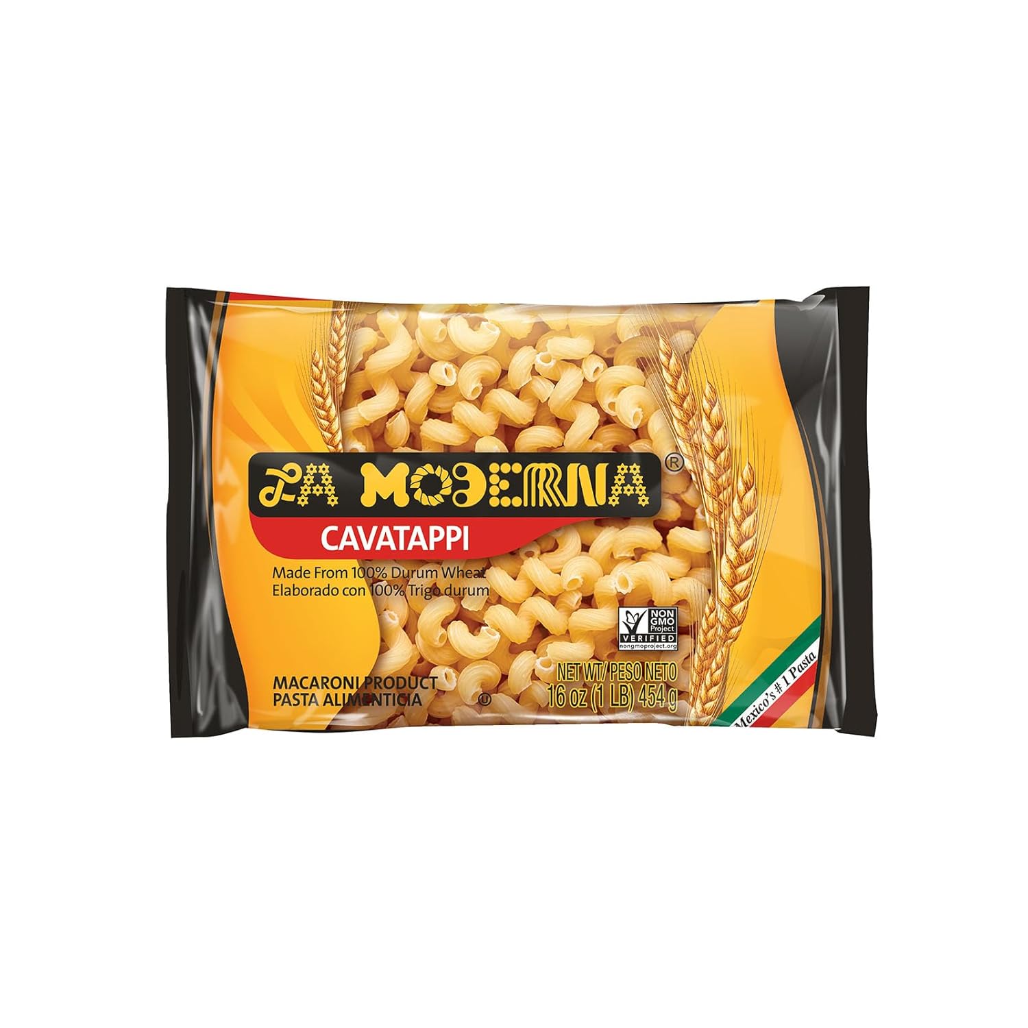 La Moderna Cavatappi Pasta, Durum Wheat Semolina Macaroni with Vitamins & Minerals - 16oz, 454g