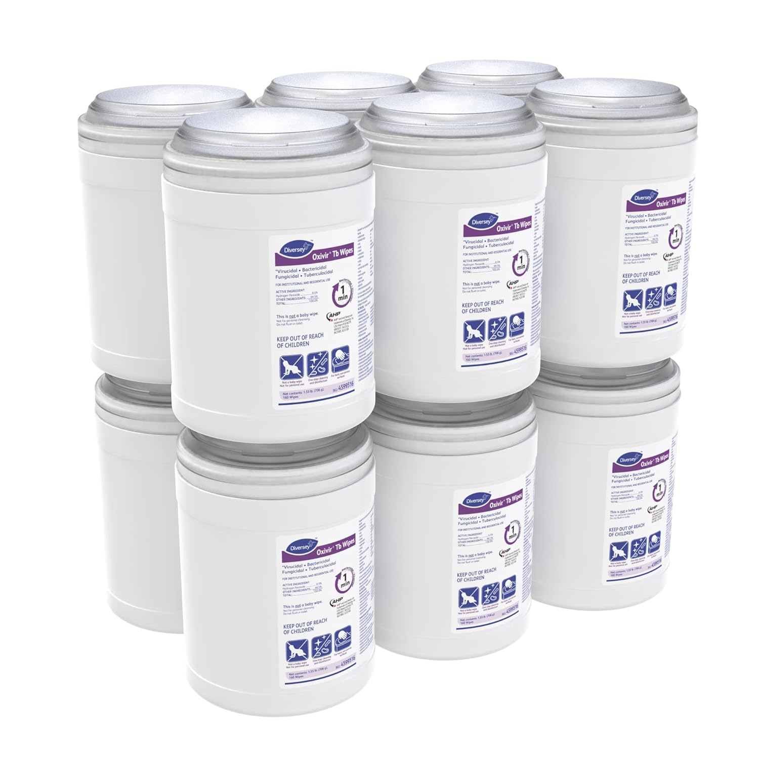 Diversey Oxivir Tb 4599516 Ready-to-Use Disinfectant Cleaning Wipes, Accelerated Hydrogen Peroxide, Unscented, Standard 6x7-Inch Sheets, 160-Wipes, 1-Canister (Pack of 12)