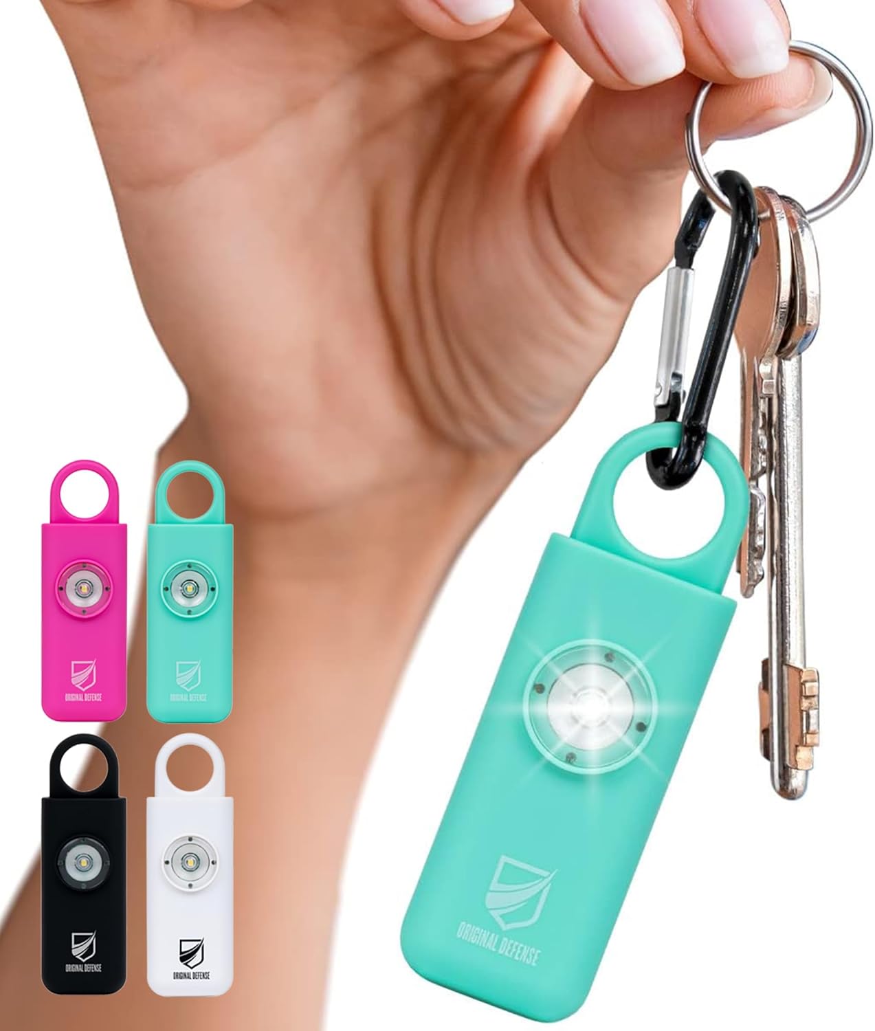 Original Defense® Siren Self-Defense Alarm (Mint) - 130 dB Keychain Alarm with LED Strobe Light for Women, Children, and Elderly - Police Recommended