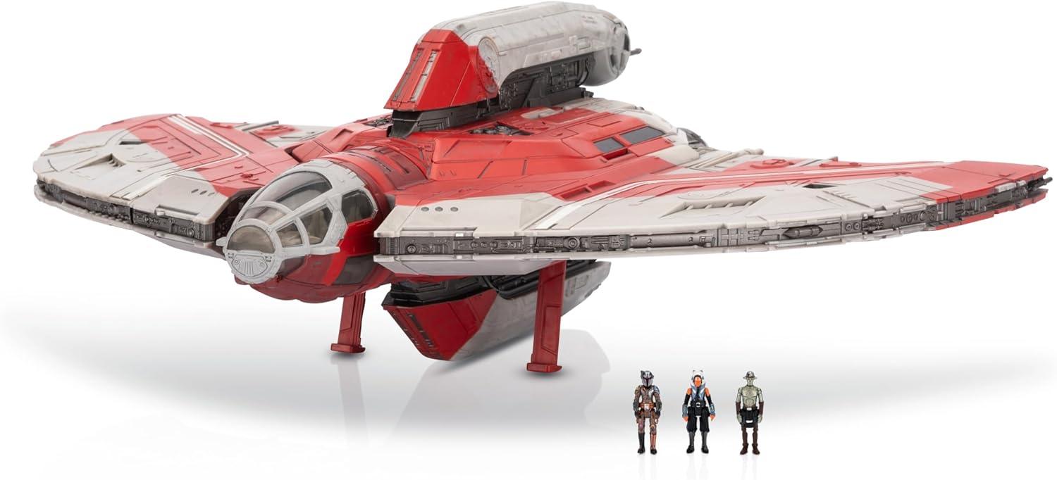 Star Wars Micro Galaxy Squadron Ahsoka Tano's T-6 Jedi Shuttle - 13-Inch Vehicle with Rotating Wings and Three 1-Inch Micro Figure Accessories