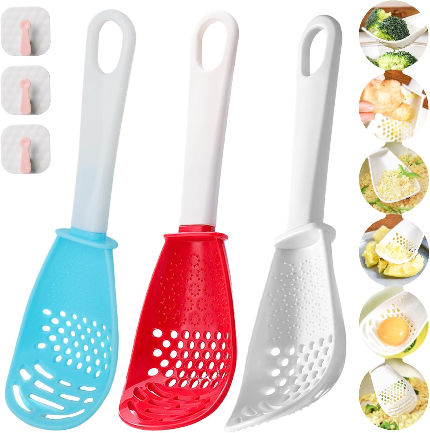 Multifunctional Kitchen Cooking Spoon, 6 in 1 Multifunctional Cooking Spoon, Kitchen Helper, Use as Egg Separator, Strainer Spoon, Slotted Spoon, Cooking Spoon, Masher, Grater (Pack of 3)