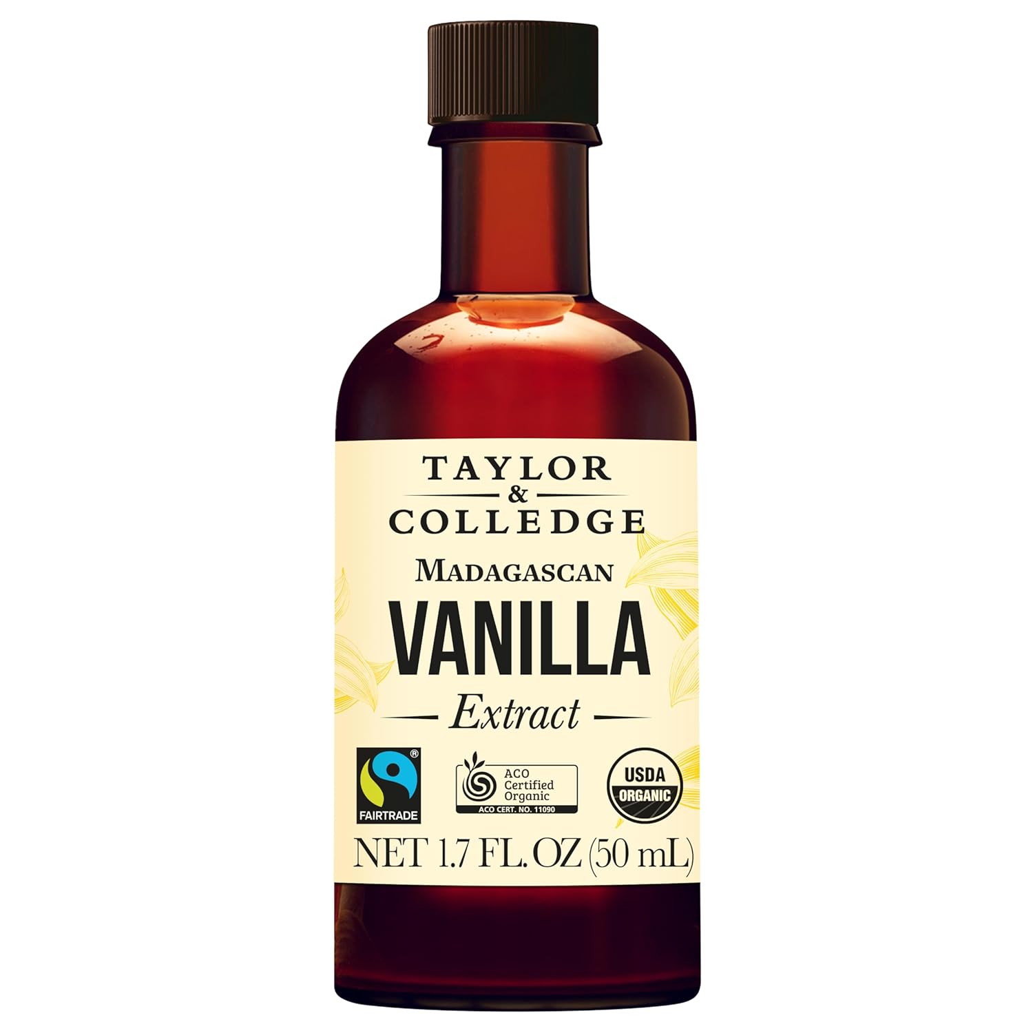 Taylor & Colledge Organic Madagascan Vanilla Extract, Fairtrade, ACO Certified Organic, Pure Vanilla Flavoring for Baking & Cooking, 1.7 fl oz (50ml)