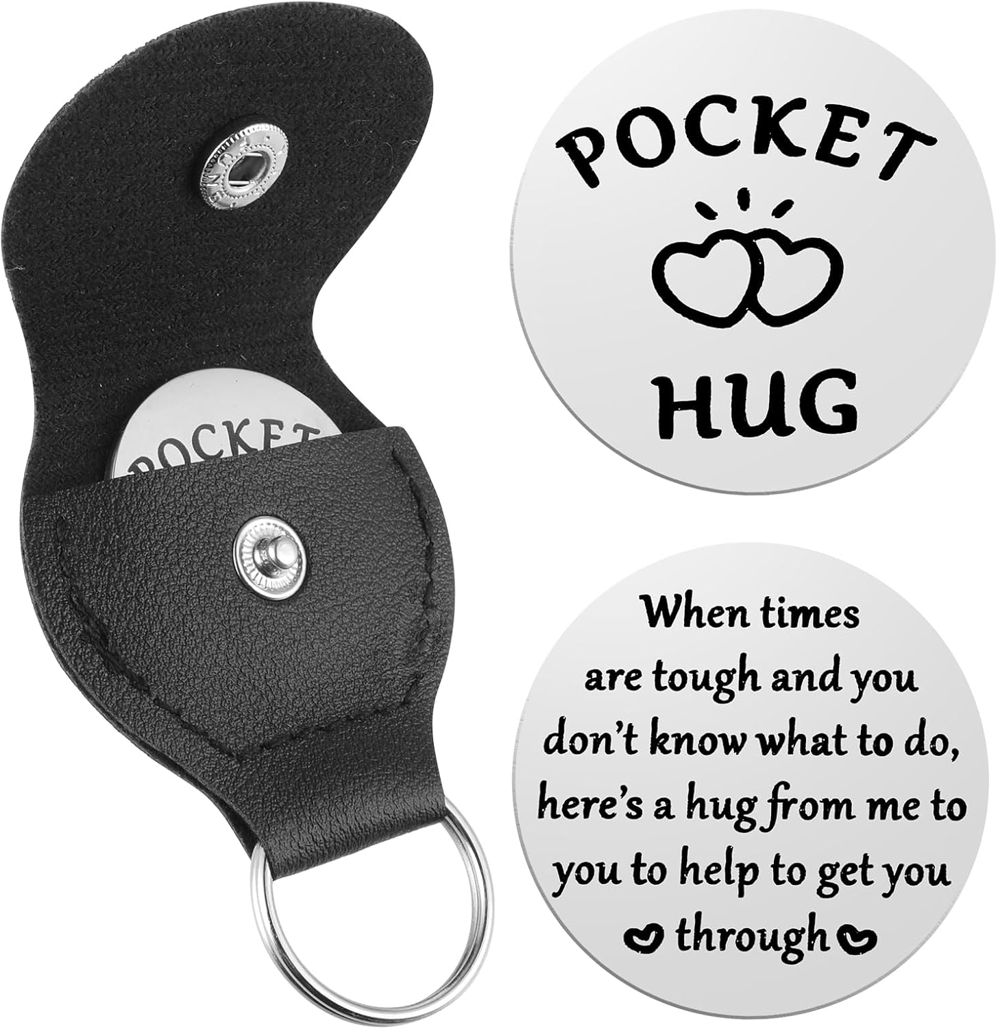 Pocket Hug Token A little Pocket Hug Coin Holder Keychain Stainless Steel Double Sided Coin Thoughtful Gifts for Cancer Patients Must Have Hug Gifts for Men Women Female
